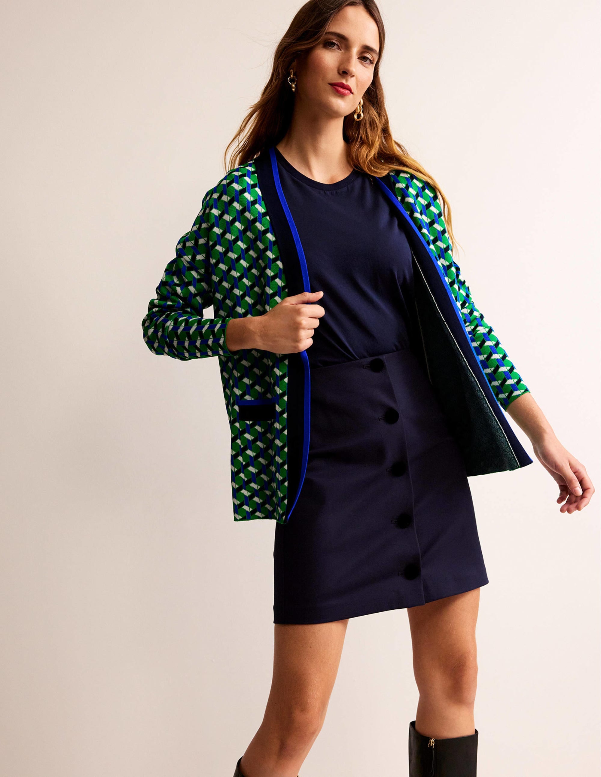 Jacquard Cardigan-Bright Green, Geo Daze - Image 1
