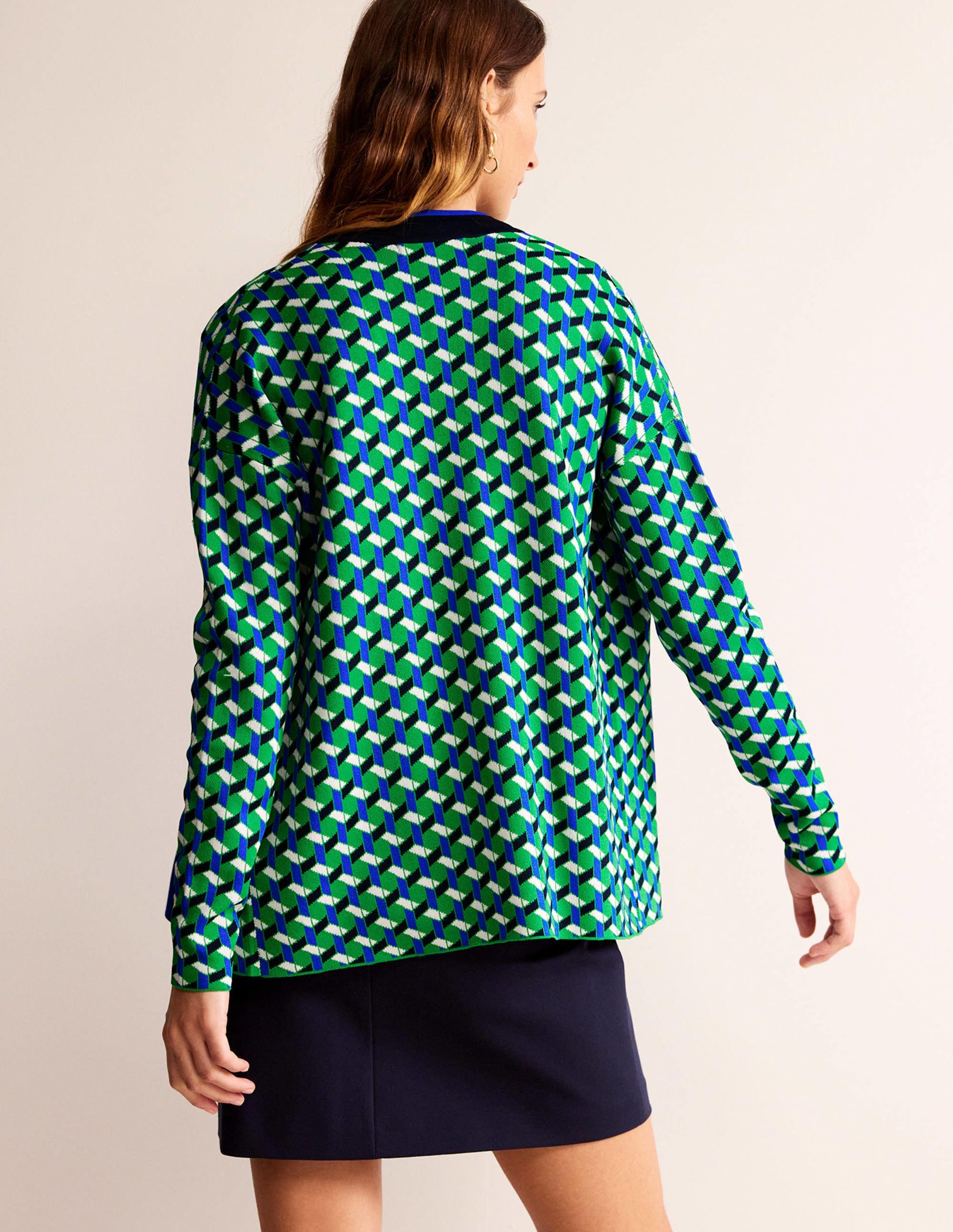 Jacquard Cardigan-Bright Green, Geo Daze - Image 3