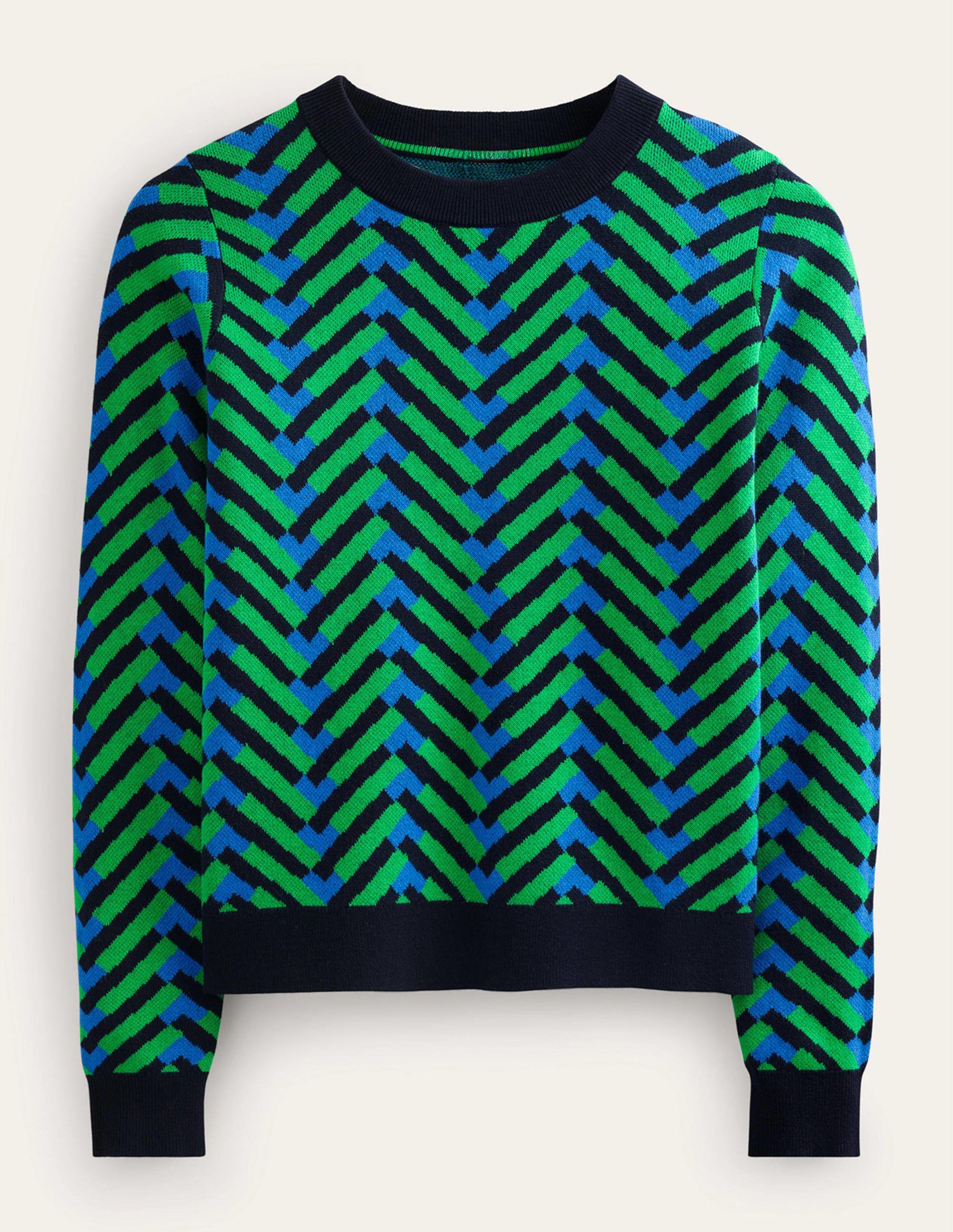 Jacquard Jumper-Pigment Green, Chevron Geo-6