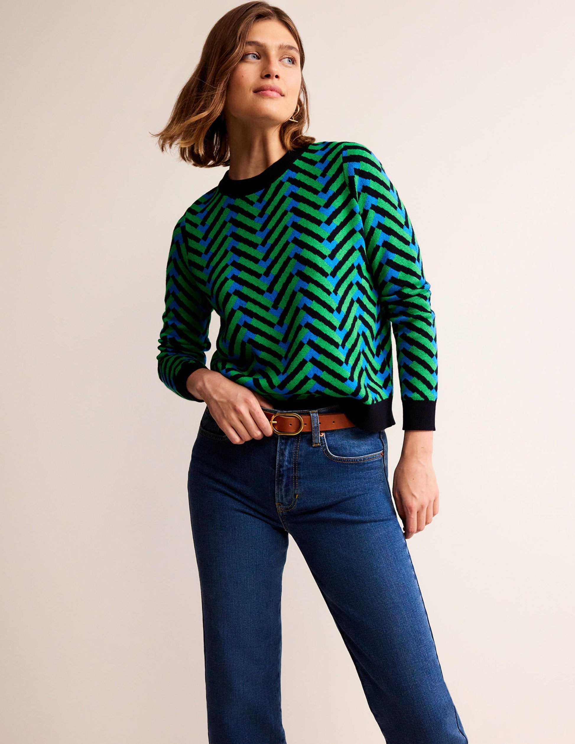 Jacquard Jumper-Pigment Green, Chevron Geo-1