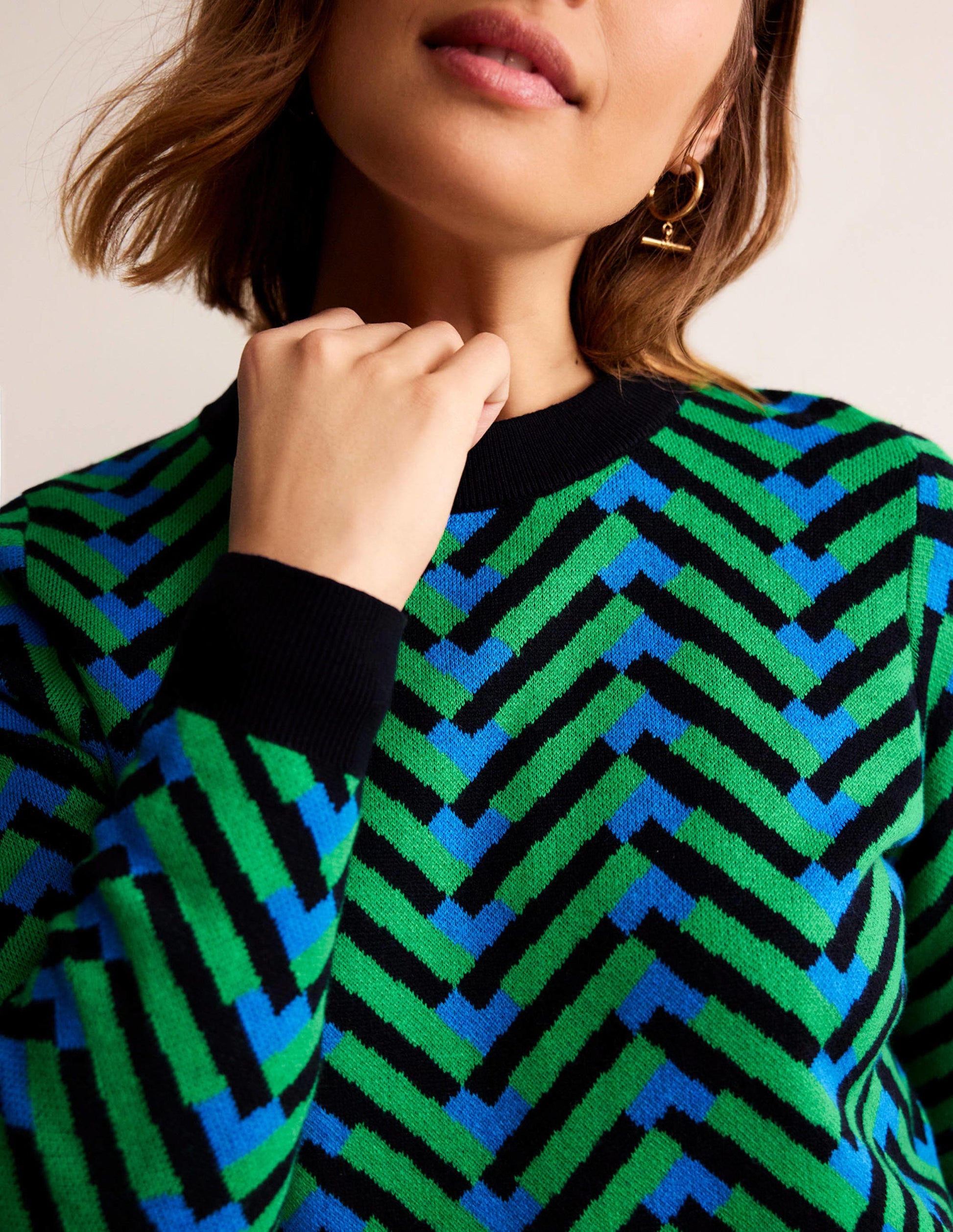 Jacquard Jumper-Pigment Green, Chevron Geo-2