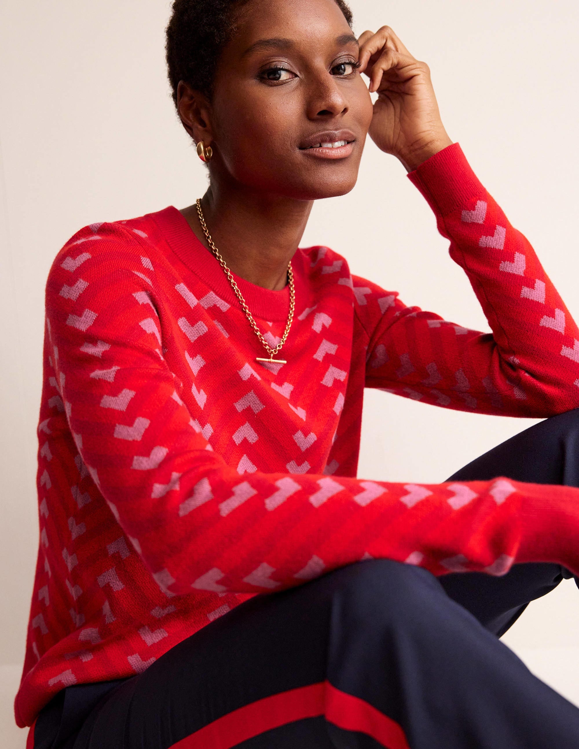 Jacquard-Pullover-Cranberry-Rot, Chevron geo - Image 1
