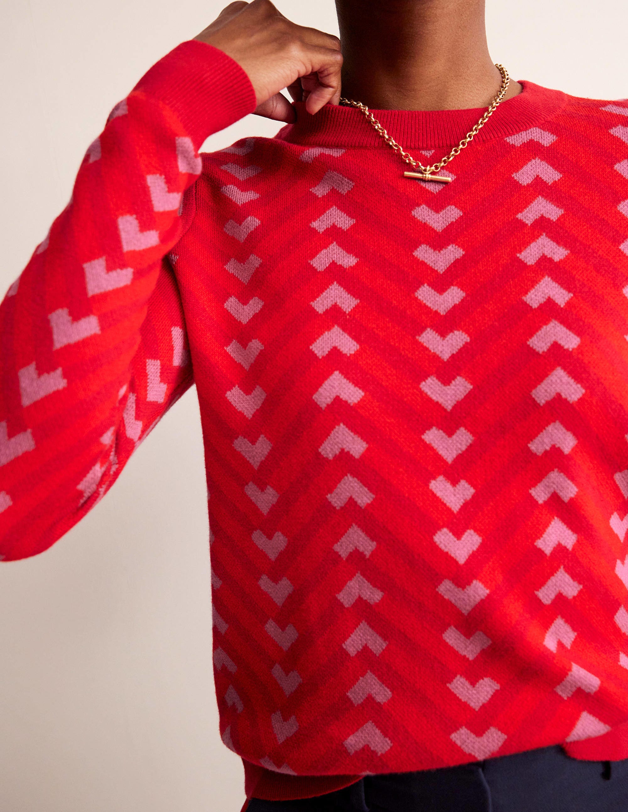 Jacquard-Pullover-Cranberry-Rot, Chevron geo - Image 2
