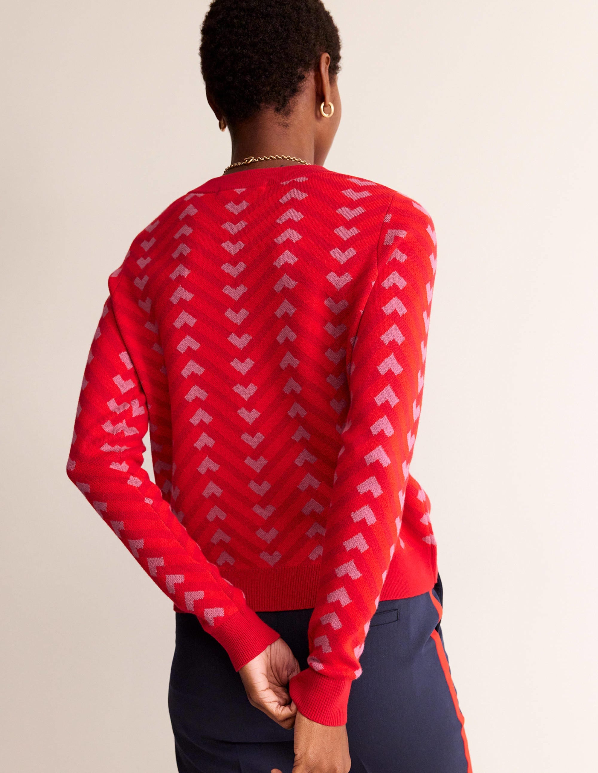 Jacquard-Pullover-Cranberry-Rot, Chevron geo - Image 3