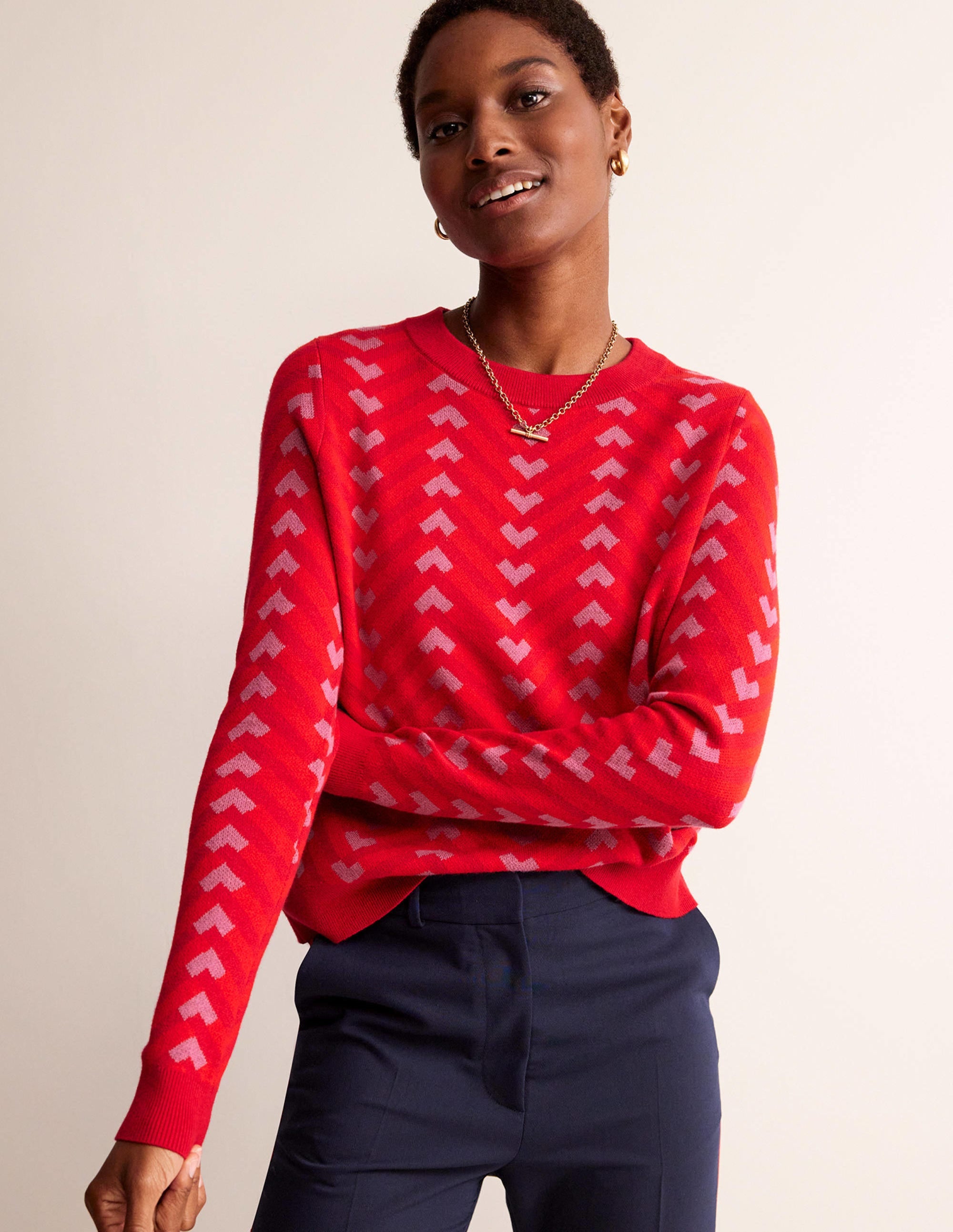 Jacquard-Pullover-Cranberry-Rot, Chevron geo - Image 4