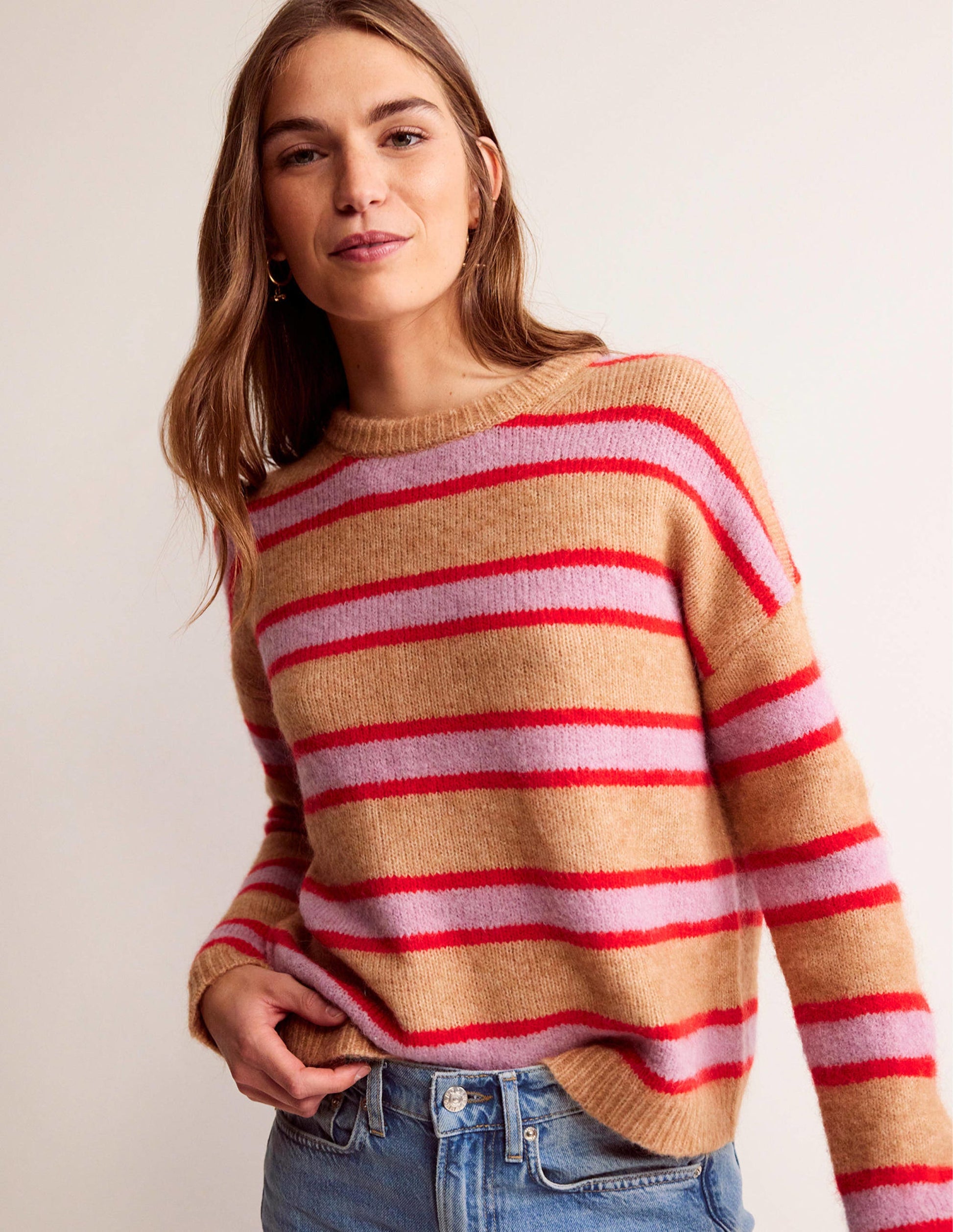 Rosemary Lockerer, flauschiger Pullover-Kamelbraun Meliert, Erdbeer-Sorbet-1