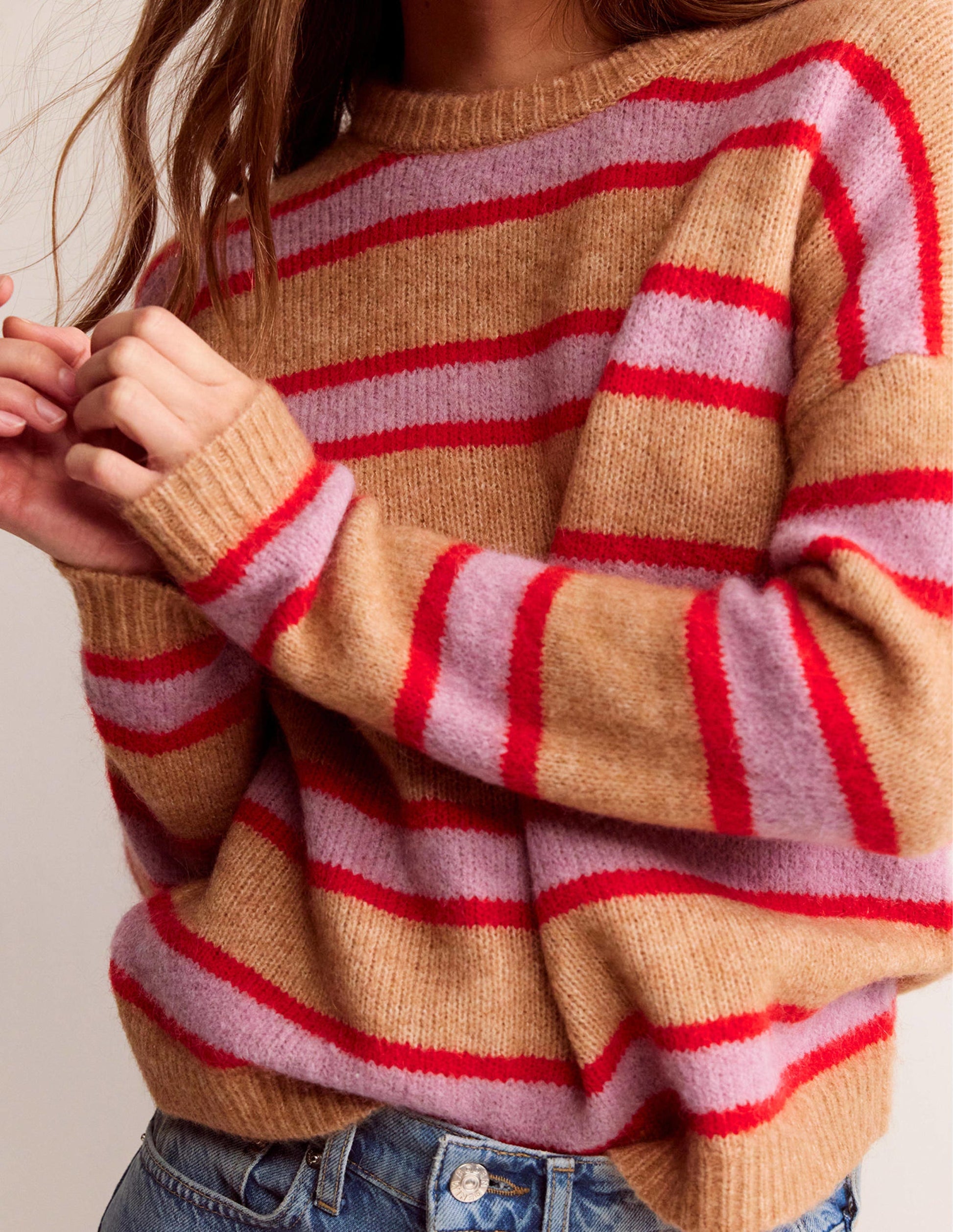 Rosemary Lockerer, flauschiger Pullover-Kamelbraun Meliert, Erdbeer-Sorbet-2