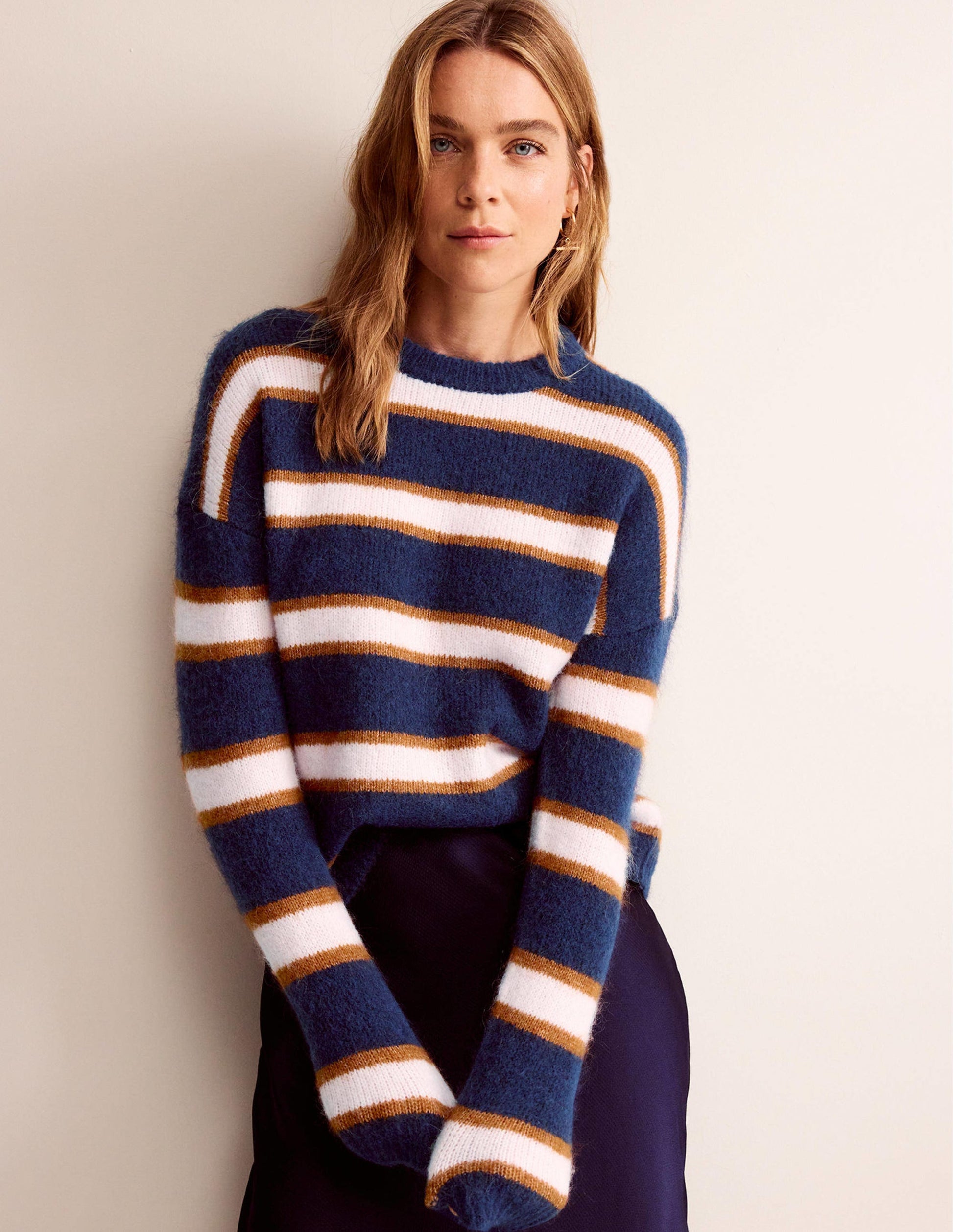 Rosemary Lockerer, flauschiger Pullover-Französisches Marineblau und Kürbis-1