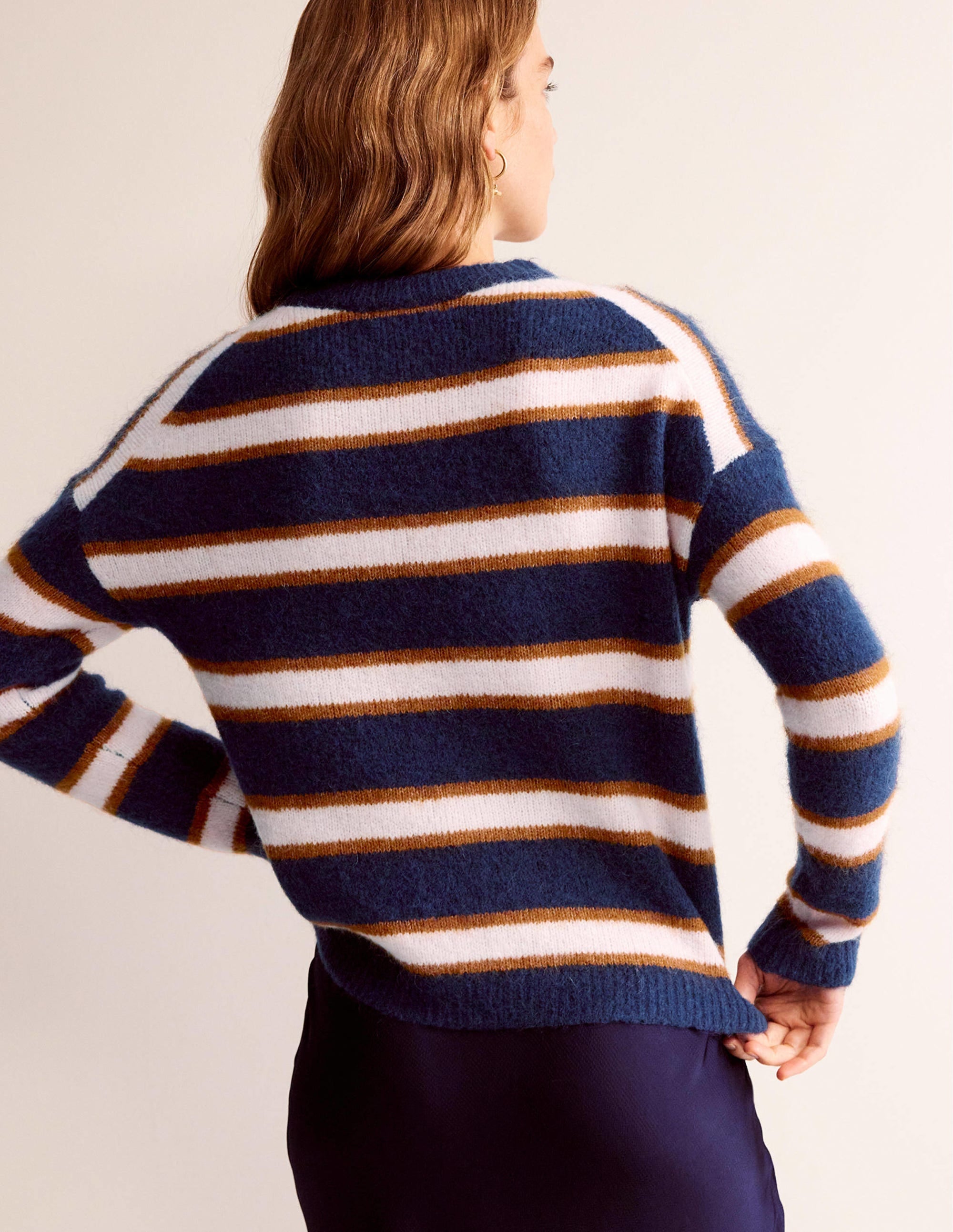 Rosemary Lockerer, flauschiger Pullover-Französisches Marineblau und Kürbis - Image 3