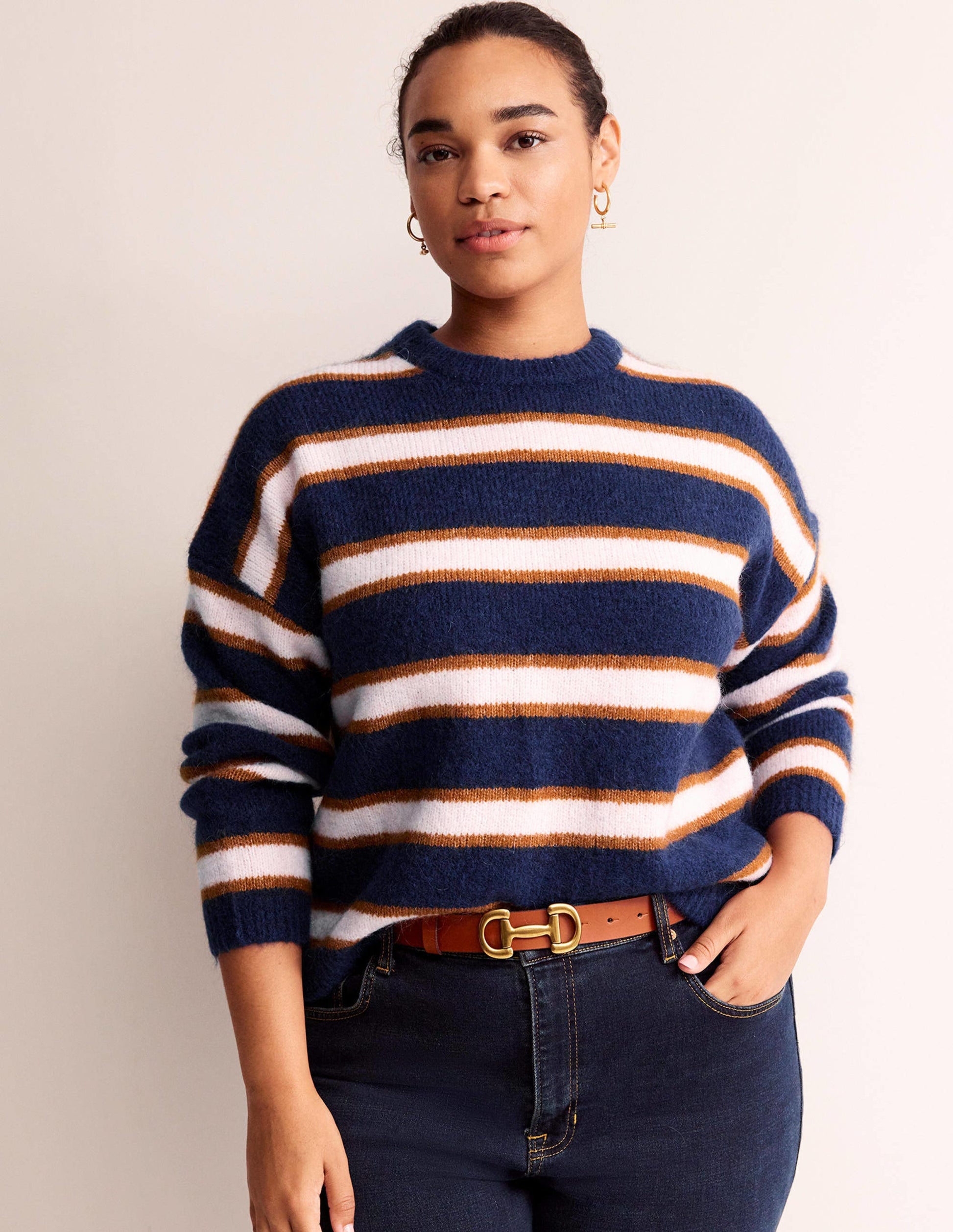 Rosemary Lockerer, flauschiger Pullover-Französisches Marineblau und Kürbis-7
