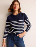 Francesca Streifenpullover-Marineblau und Naturweiß Gestreift