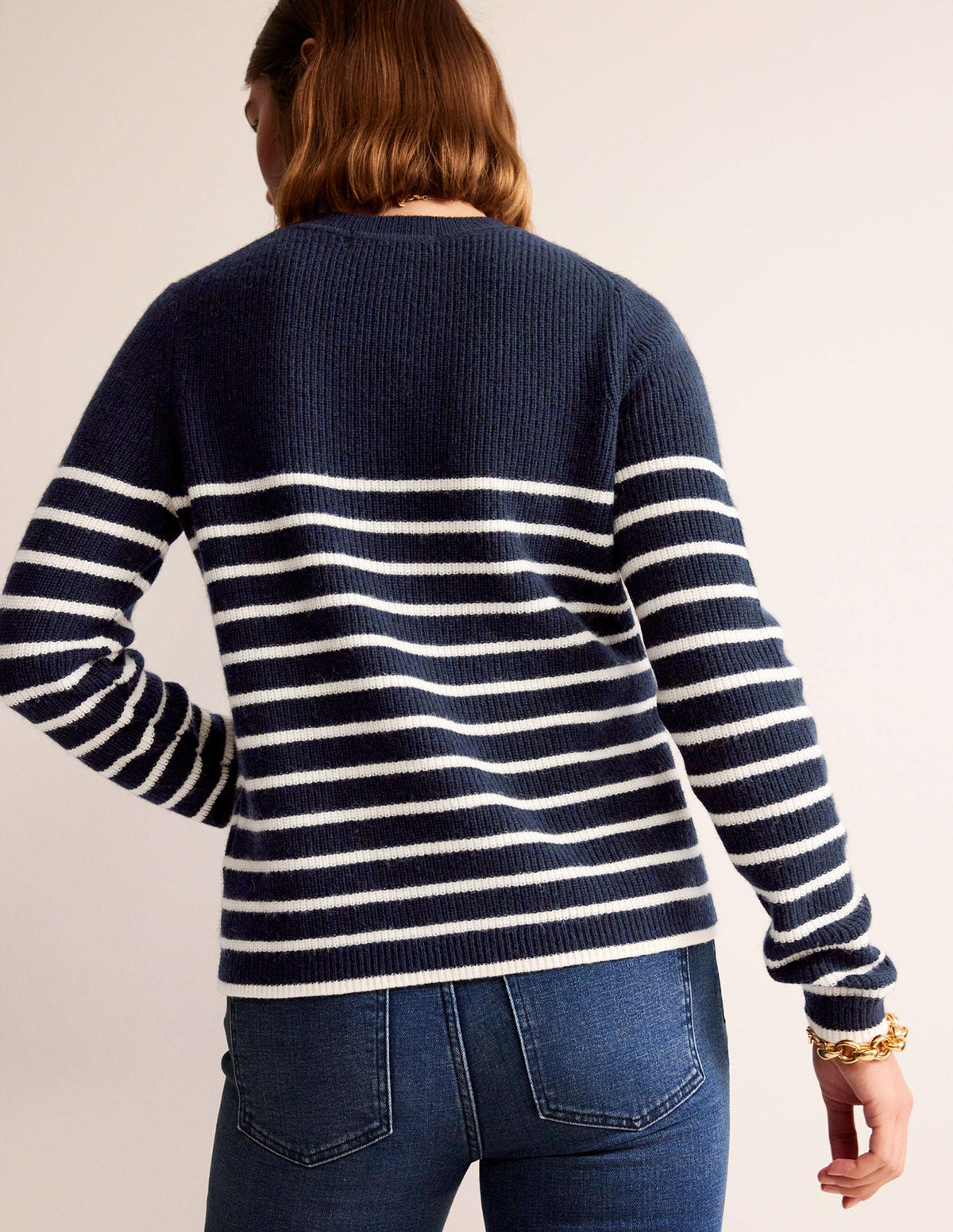 Francesca Streifenpullover-Marineblau und Naturweiß Gestreift - Image 3
