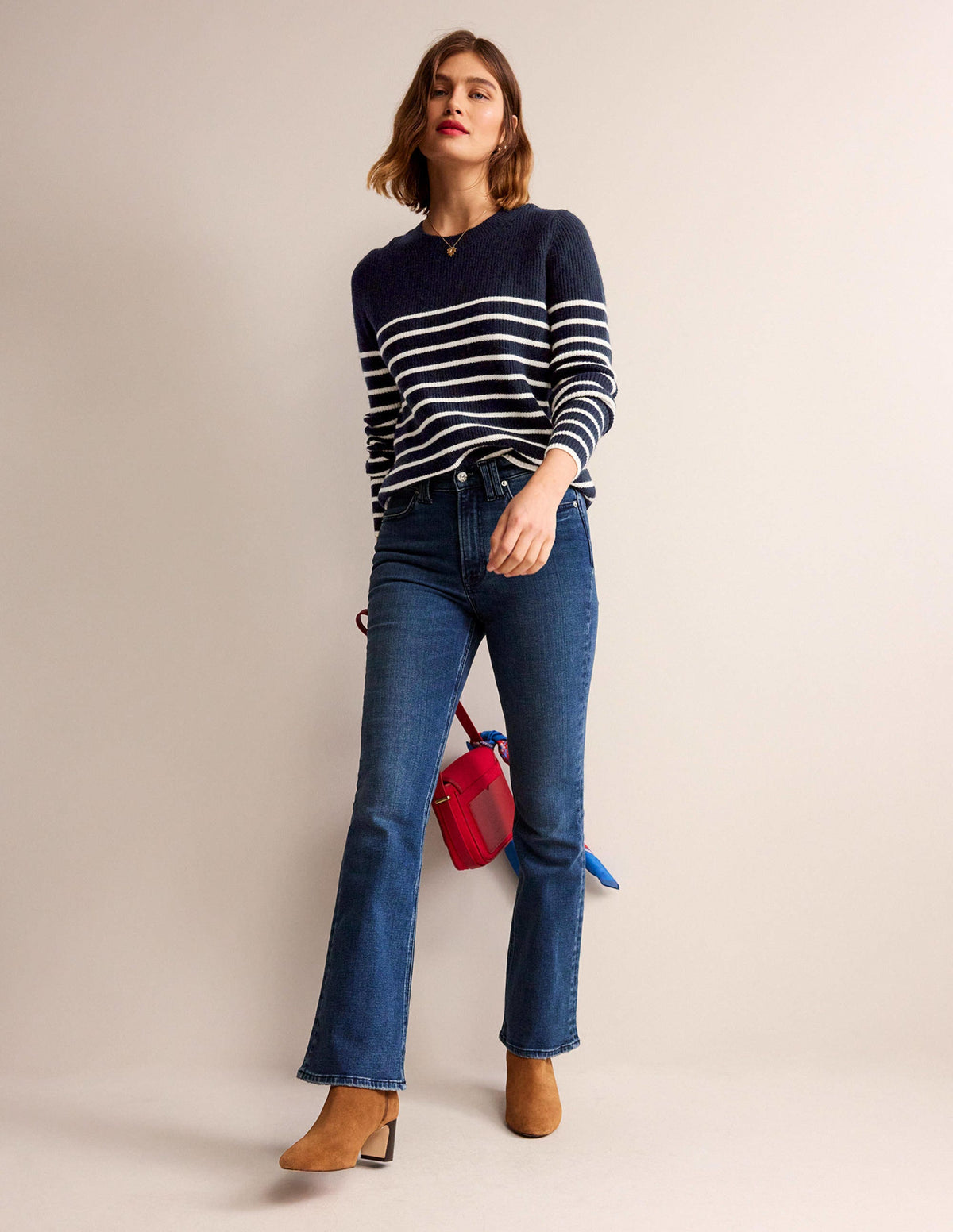 Francesca Streifenpullover-Marineblau und Naturweiß Gestreift - Image 4