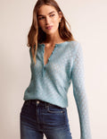 Flauschiger Henley-Pointelle-Pullover-Golfstrom