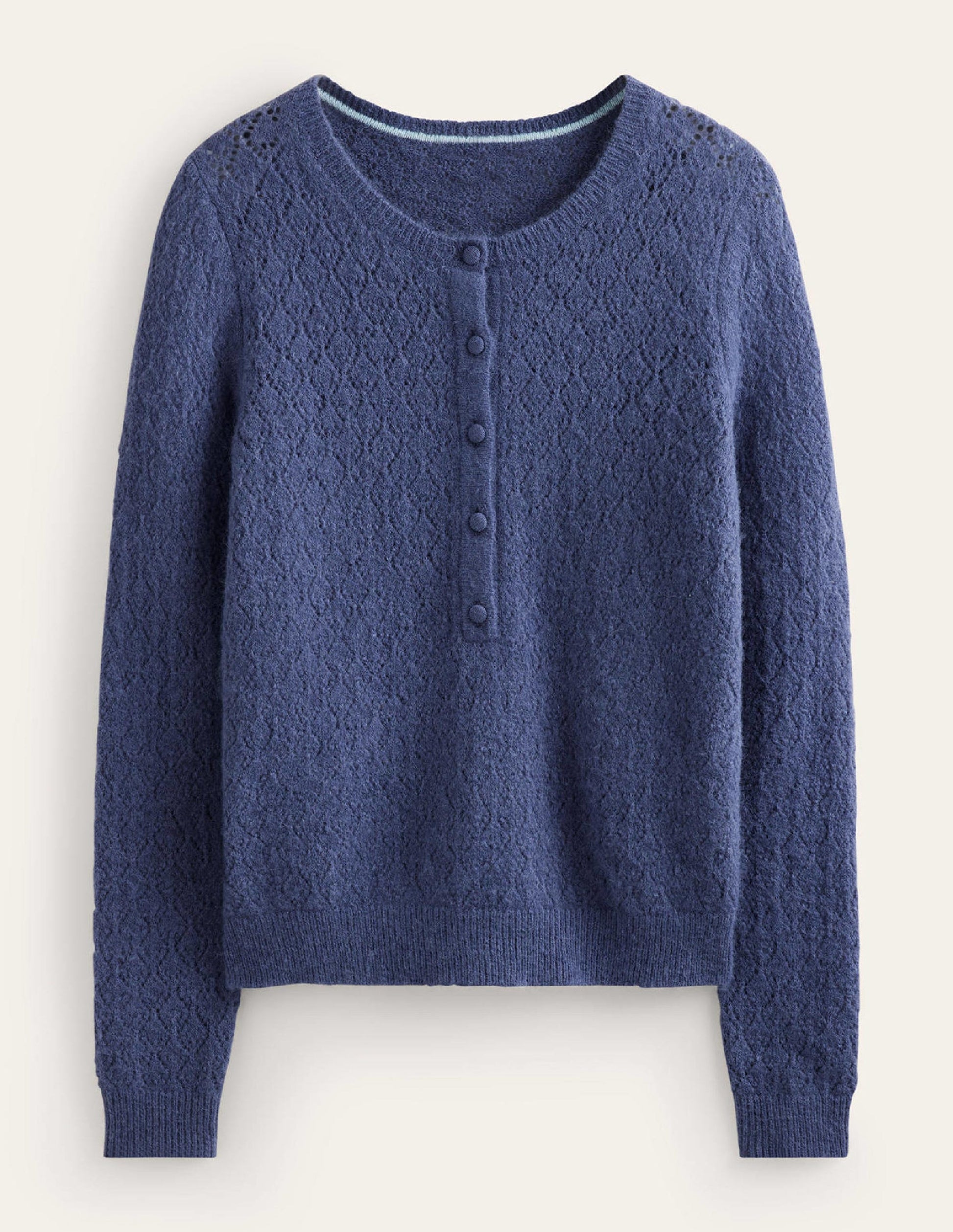 Flauschiger Henley-Pointelle-Pullover-Nachtschattenblau-5
