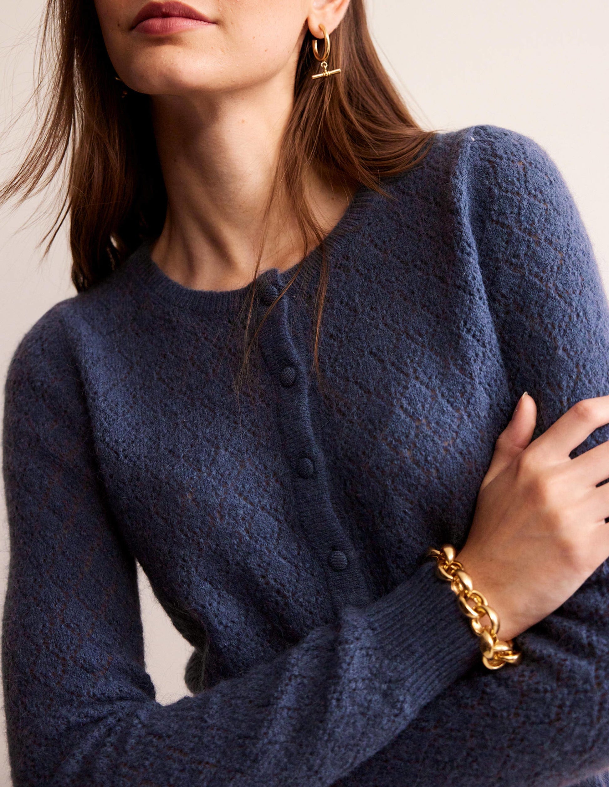 Flauschiger Henley-Pointelle-Pullover-Nachtschattenblau-2
