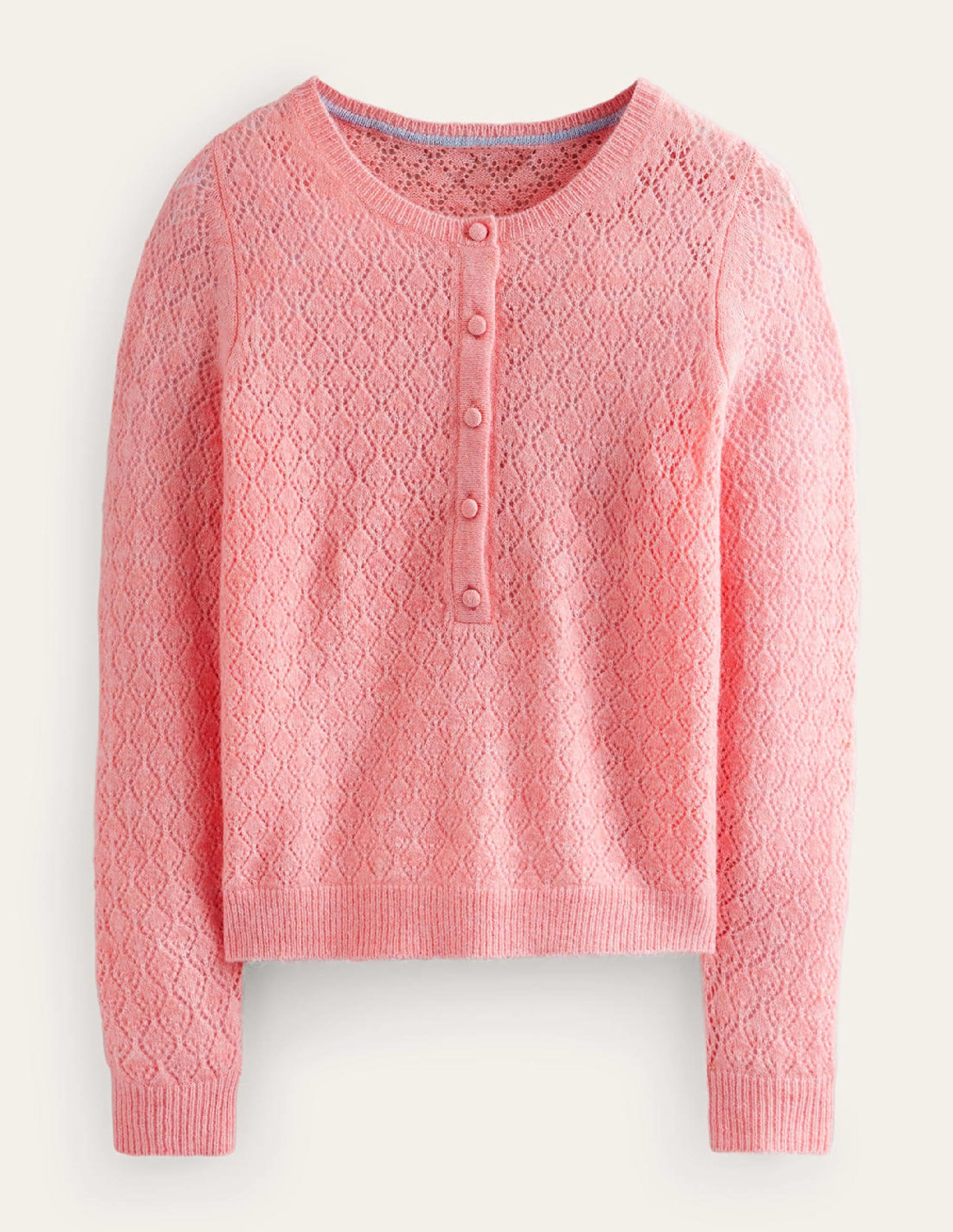 Fluffy Henley Pointelle Jumper-Dahlia Pink - Image 5