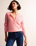 Fluffy Henley Pointelle Jumper-Dahlia Pink