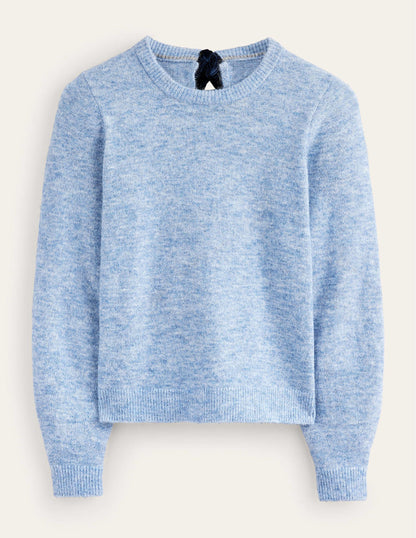 Flauschiger Pullover mit Schleife am Rücken-Azurblau-7