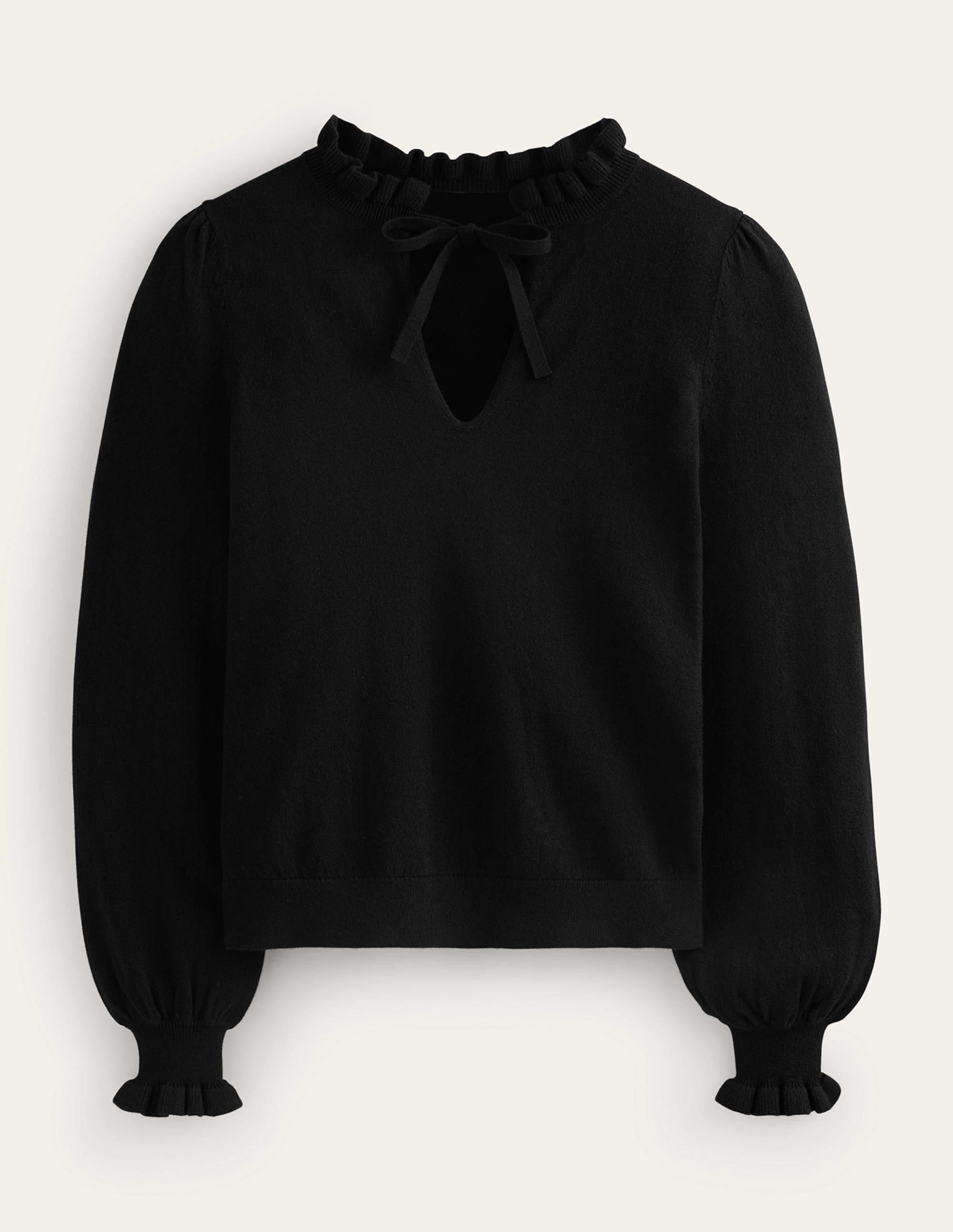 Pull à col volanté et noué-Noir - Image 5