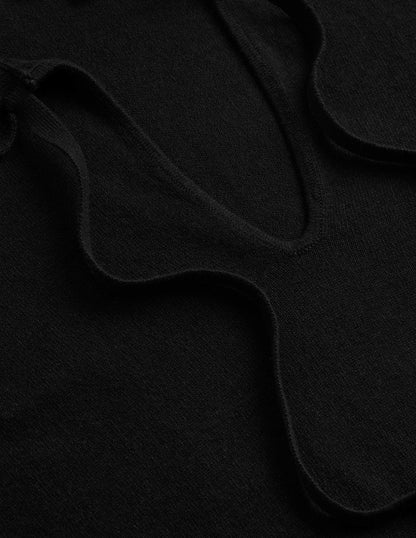 Pullover mit Rüschen und Kragen zum Binden-Schwarz