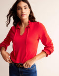 Ruffle Tie-Neck Jumper-Brilliant Red
