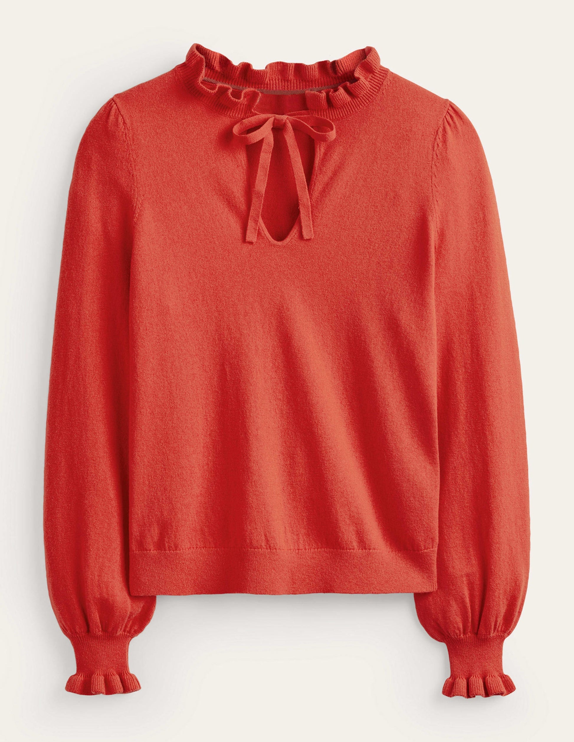 Ruffle Tie-Neck Jumper-Chestnut Brown-5