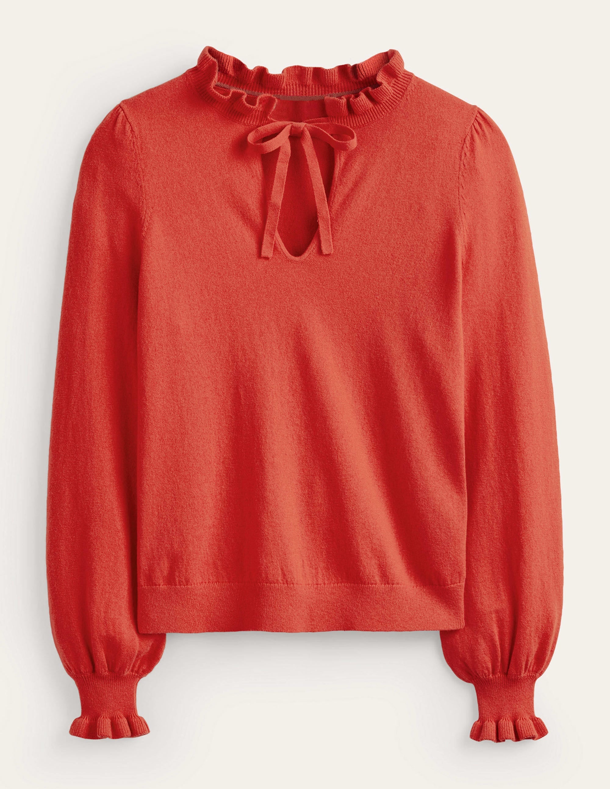 Ruffle Tie-Neck Jumper-Chestnut Brown - Image 5