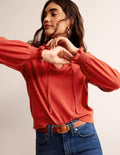 Ruffle Tie-Neck Jumper-Chestnut Brown