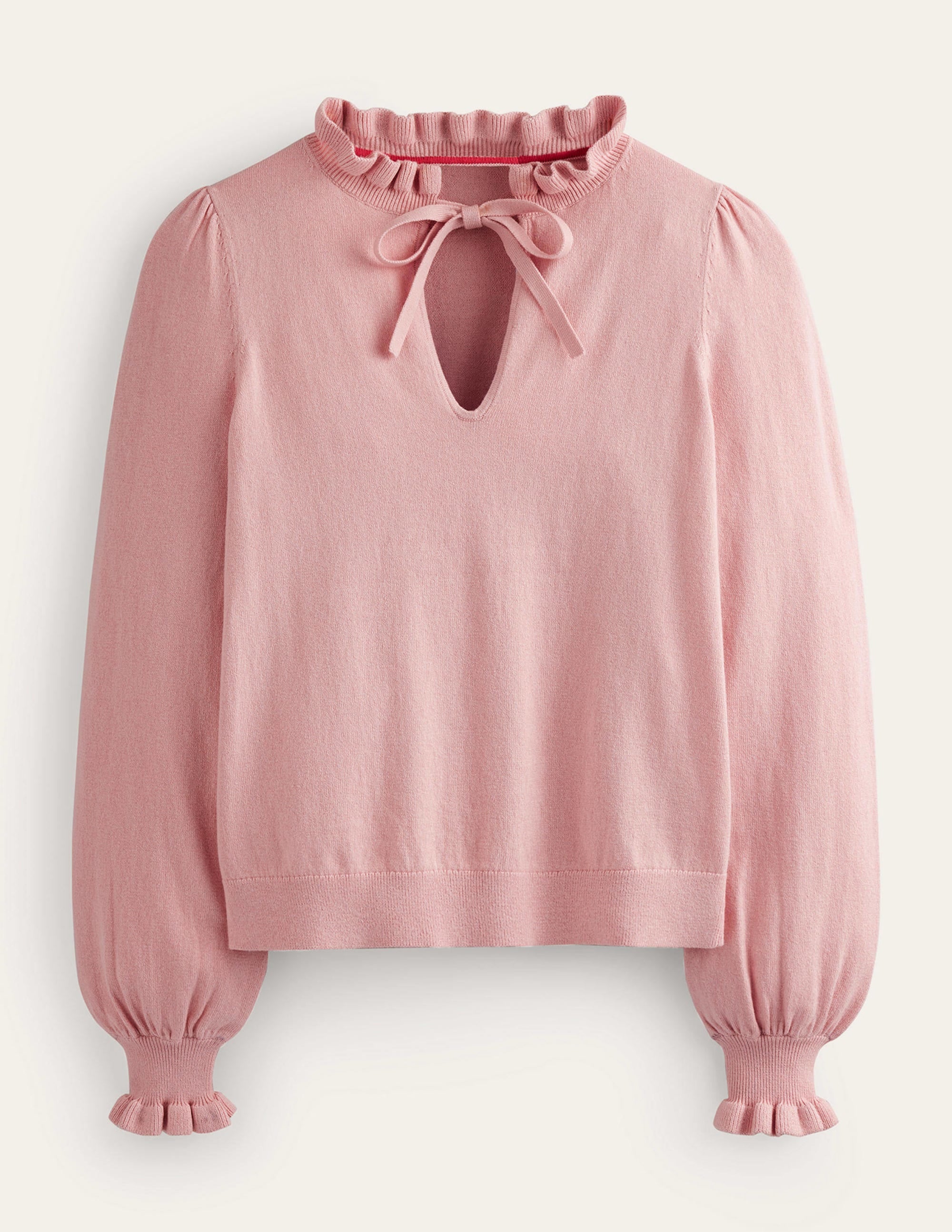 Pull à col volanté et noué-Peau de pêche - Image 5