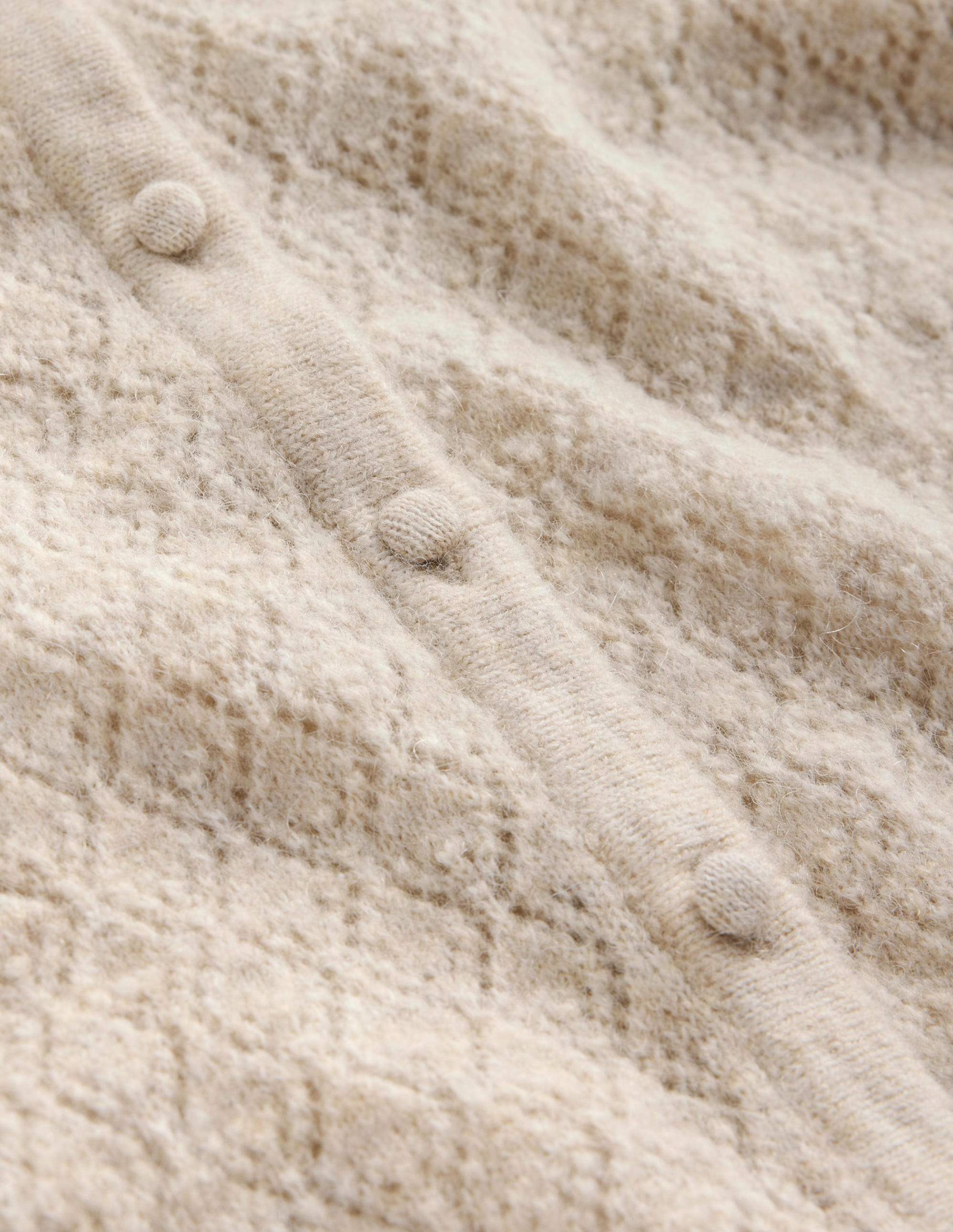 Flauschige Pointelle-Strickjacke-Haferbeige Meliert - Image 7