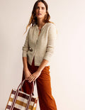 Flauschige Pointelle-Strickjacke-Haferbeige Meliert