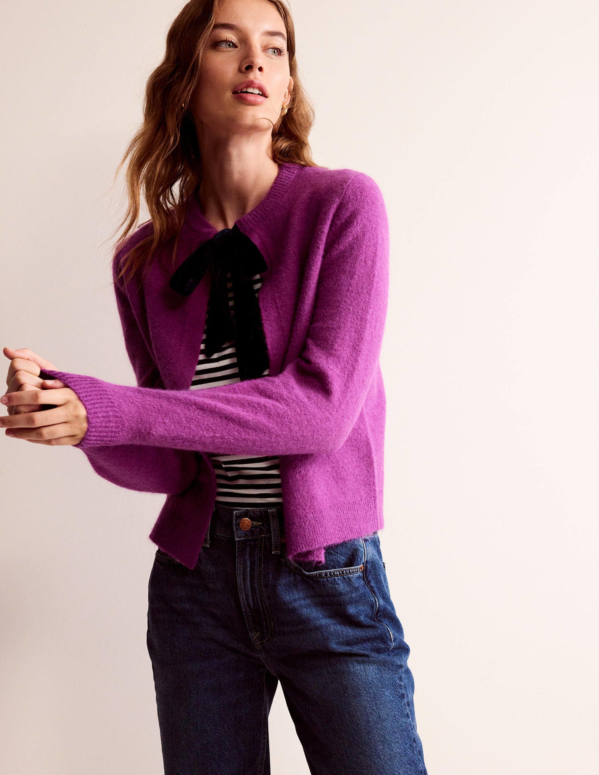 Flauschige Strickjacke mit Schleife-Festival-Fuchsia-1