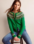 Edie Fair-Isle-Strickjacke-Grün Fair-Isle
