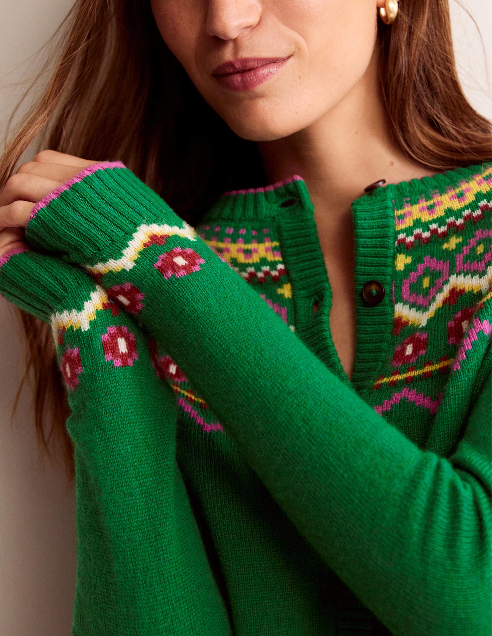 Edie Fair-Isle-Strickjacke-Grün Fair-Isle - Image 2