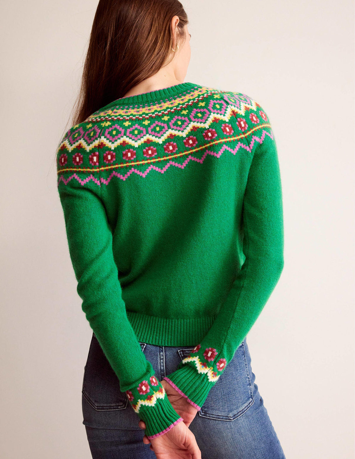 Edie Fair-Isle-Strickjacke-Grün Fair-Isle - Image 3