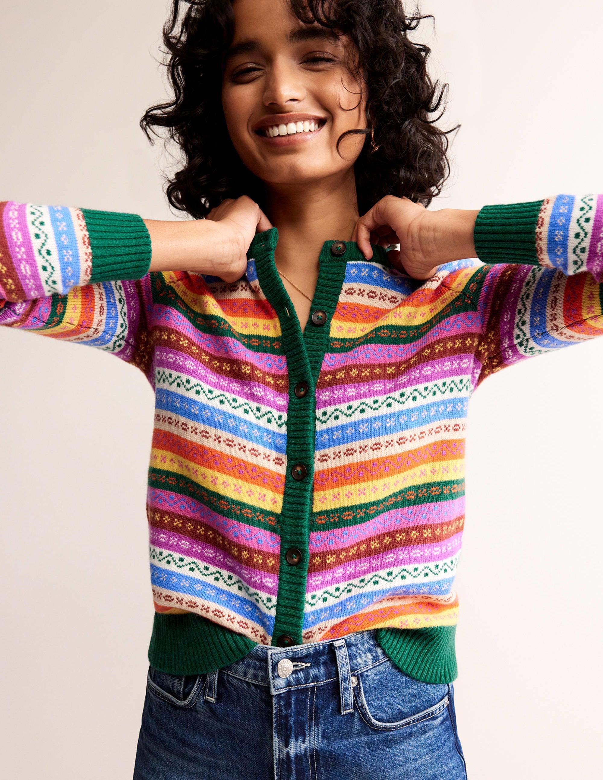Edie Fair Isle Cardigan-Rainbow Fair Isle - Image 1