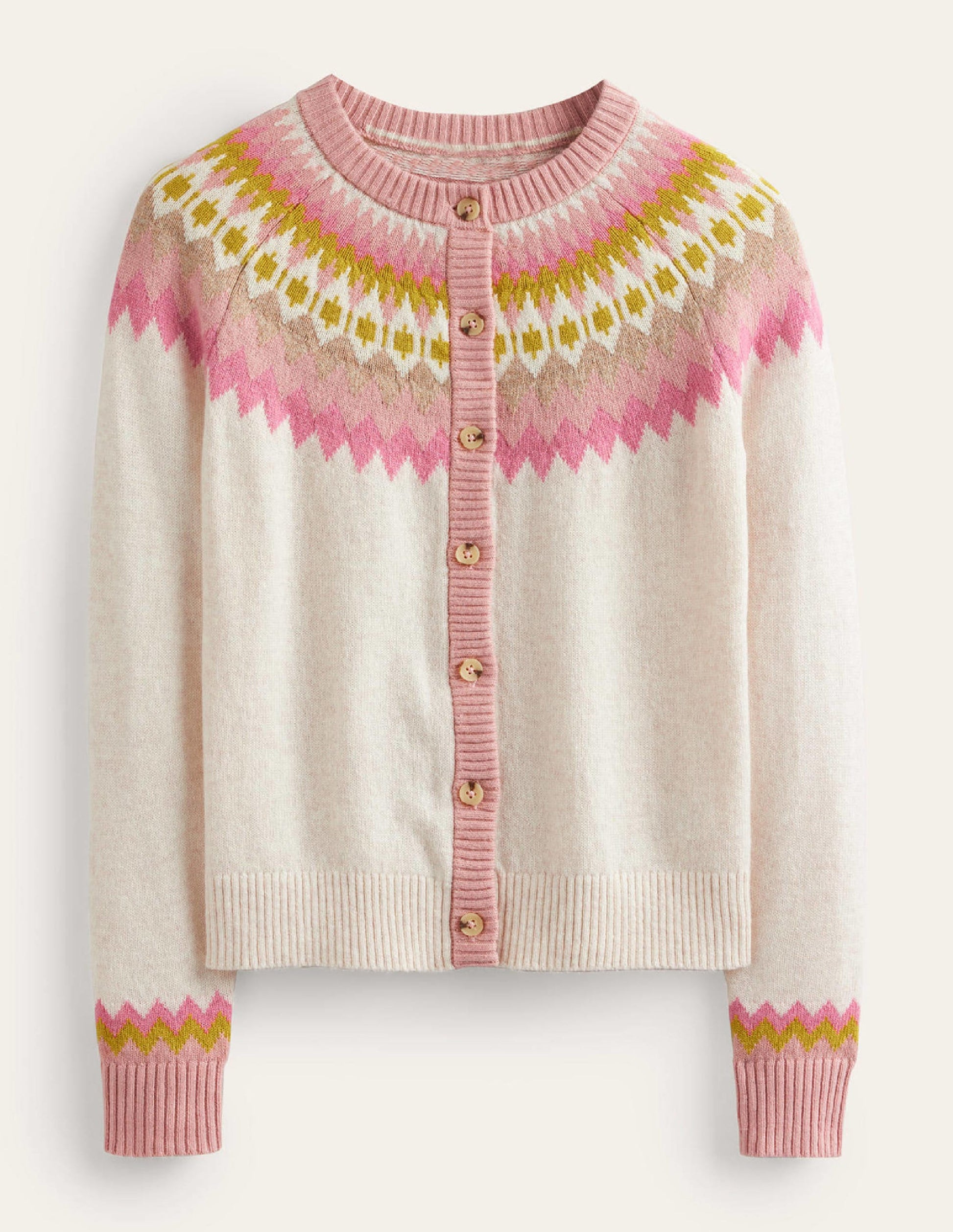 Edie Fair-Isle-Strickjacke-Haferbeige Meliert Fair-Isle-5