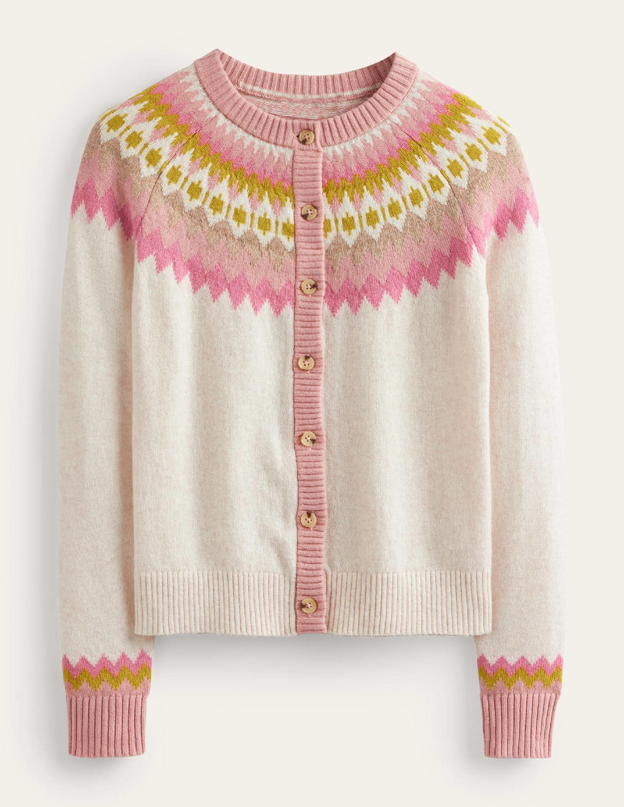 Edie Fair-Isle-Strickjacke-Haferbeige Meliert Fair-Isle - Image 5