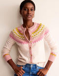 Edie Fair-Isle-Strickjacke-Haferbeige Meliert Fair-Isle