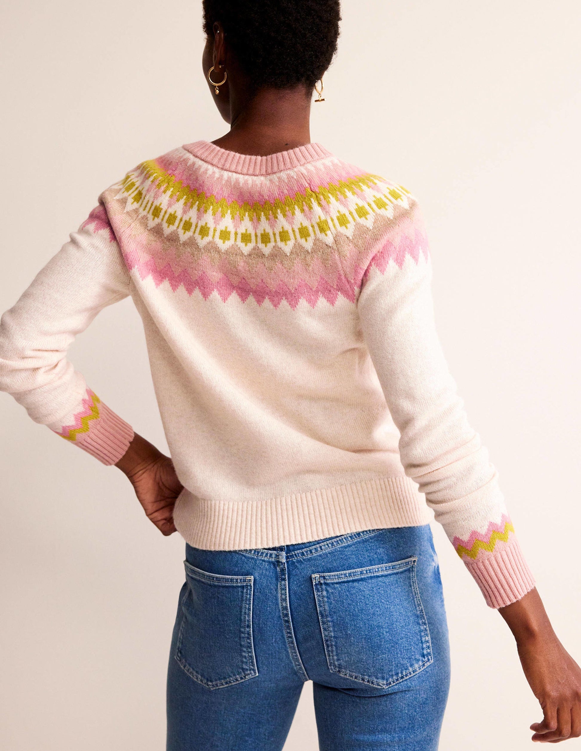 Edie Fair-Isle-Strickjacke-Haferbeige Meliert Fair-Isle-3