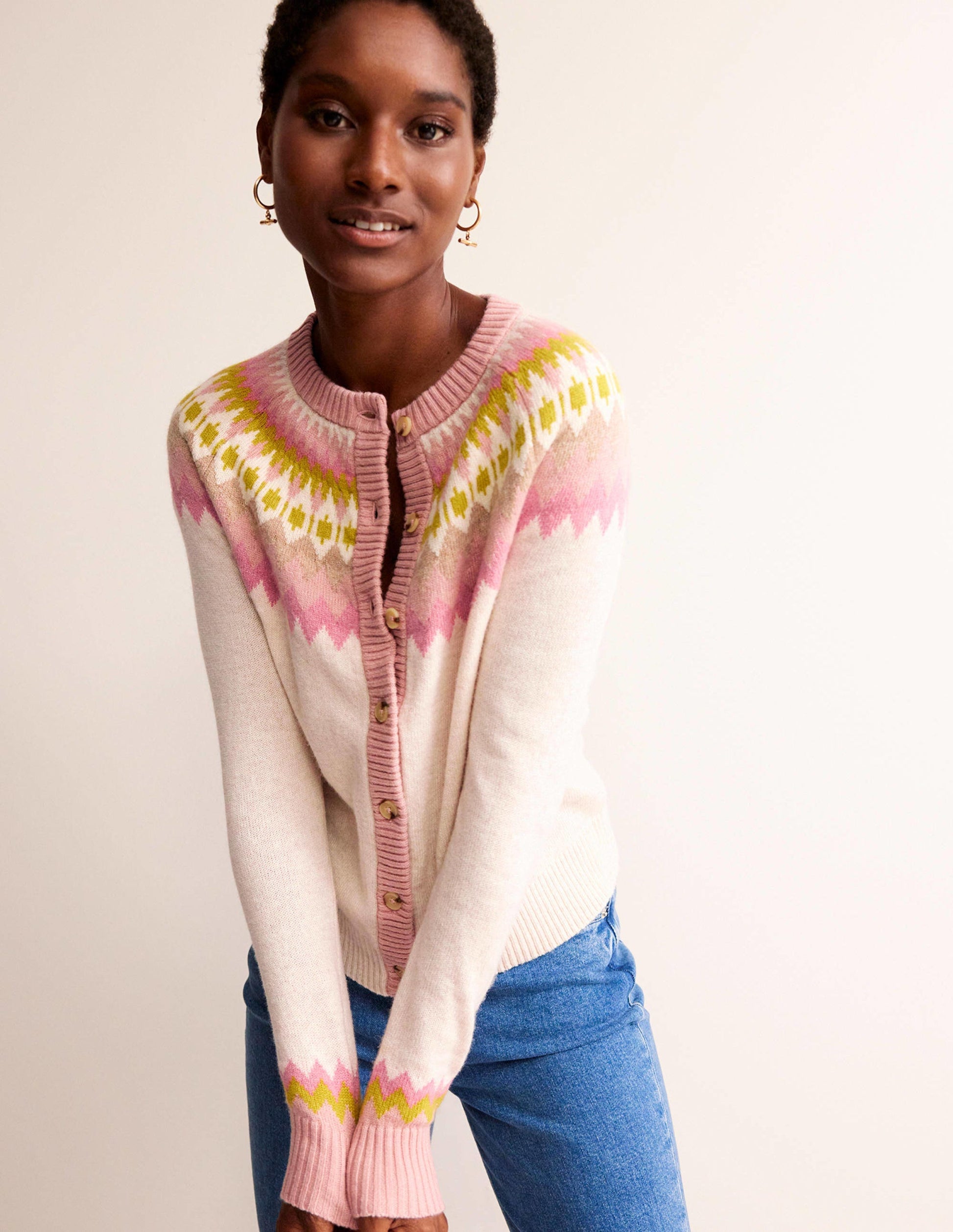 Edie Fair-Isle-Strickjacke-Haferbeige Meliert Fair-Isle-4