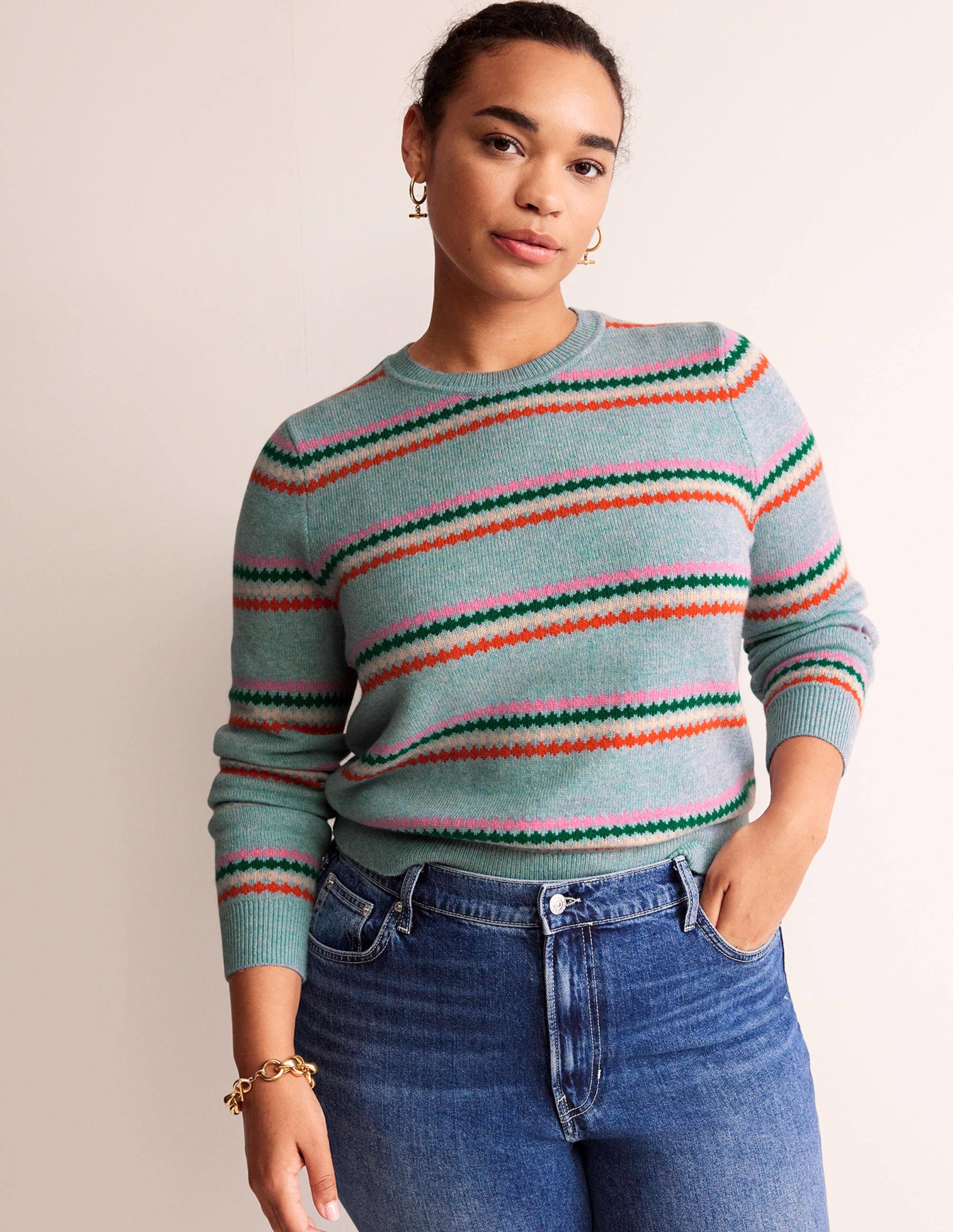 Edie Fair-Isle-Pullover-Blau Diamant Streifen - Image 5