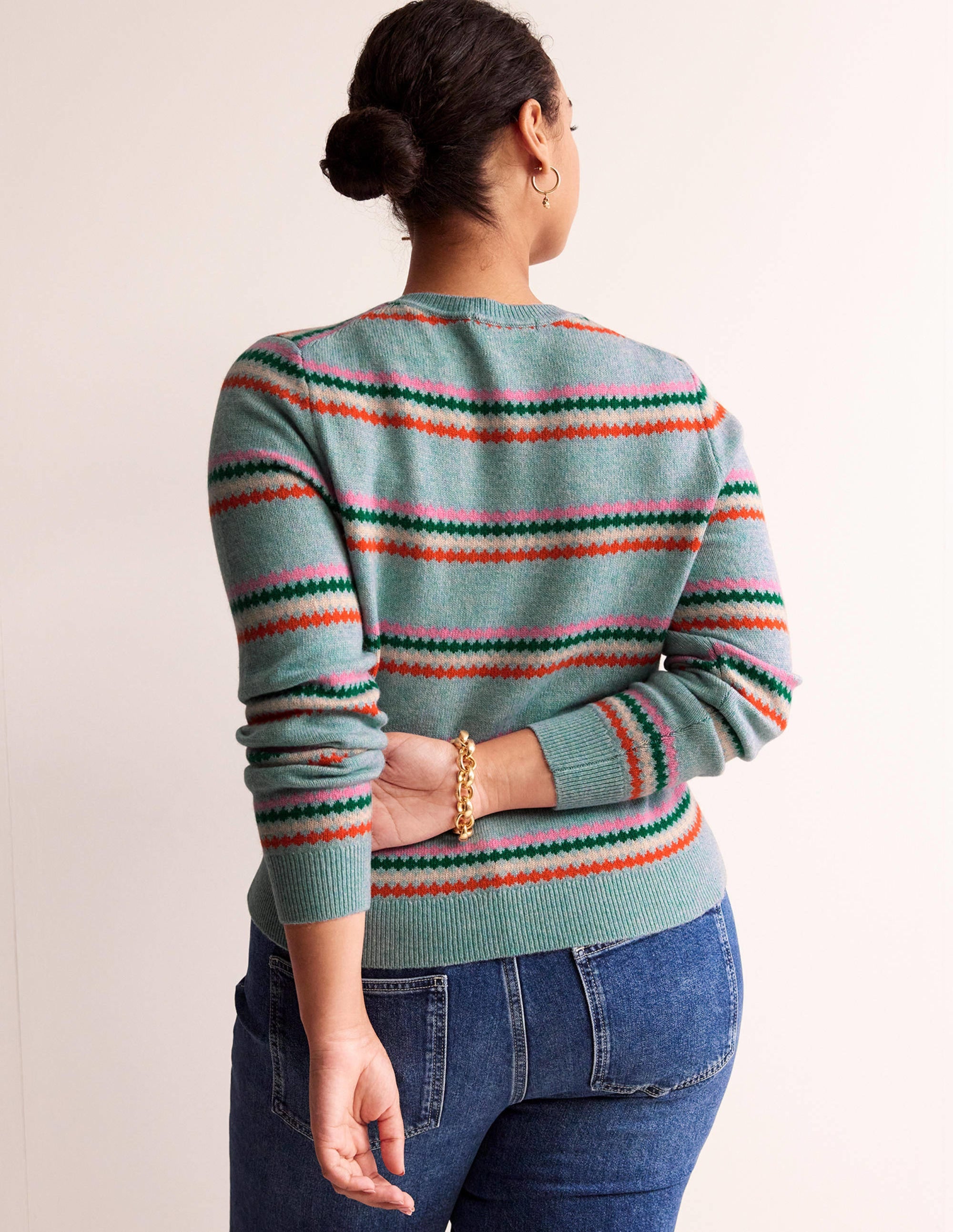 Edie Fair-Isle-Pullover-Blau Diamant Streifen - Image 6