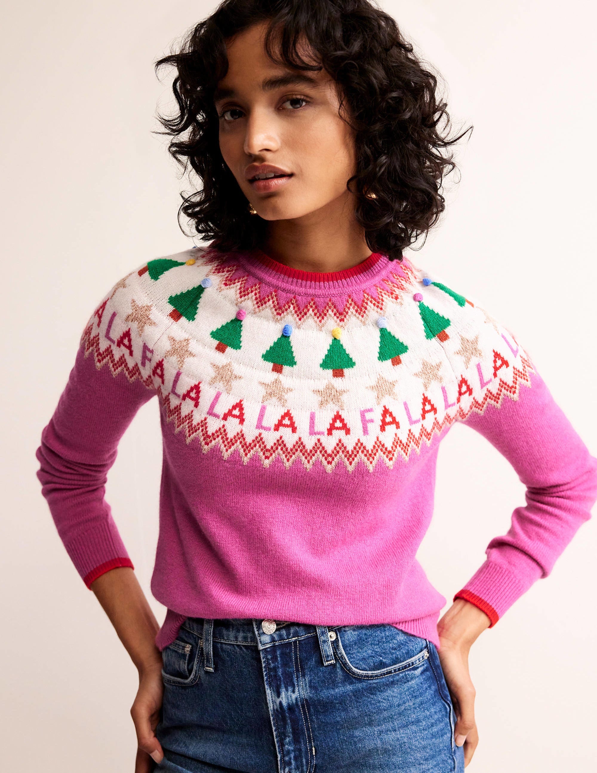Pull Edie à motif jacquard-Motif jacquard rose vif - Image 4