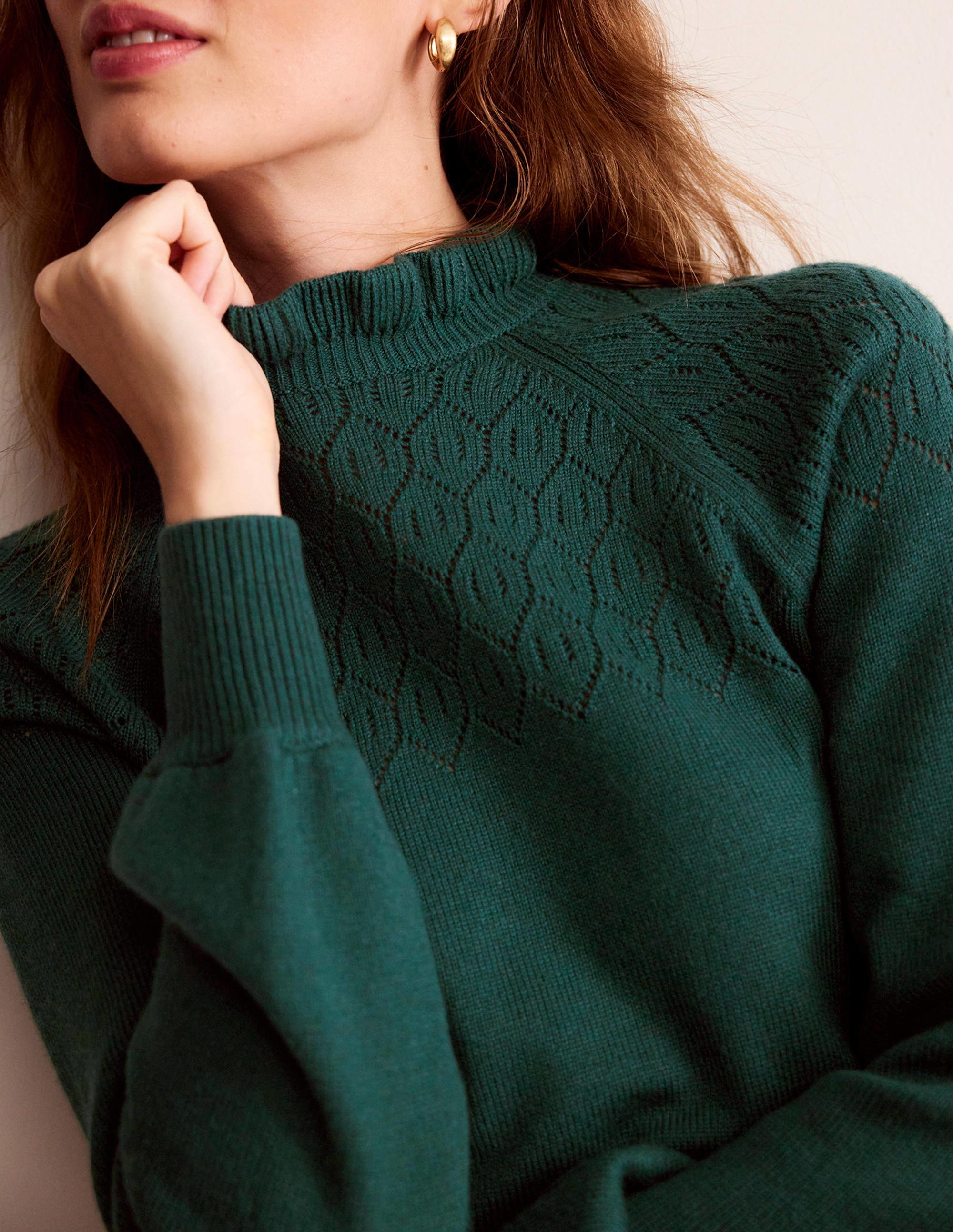 Pullover mit Pointelle-Detail-Dunkles Smaragdgrün - Image 2