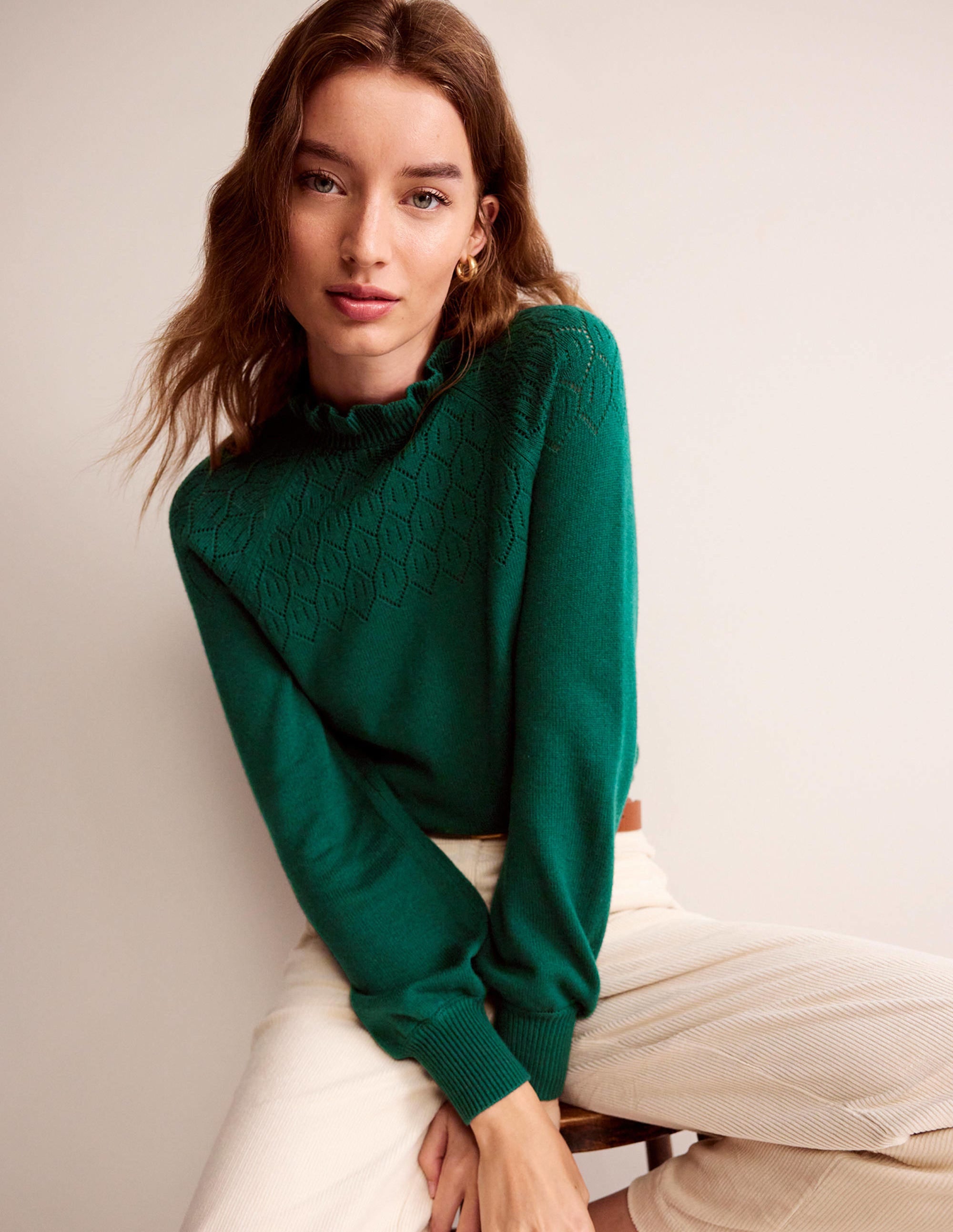 Pullover mit Pointelle-Detail-Dunkles Smaragdgrün - Image 4