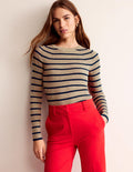 Pull Effie à rayures scintillantes-Rayure Camel et bleu marine