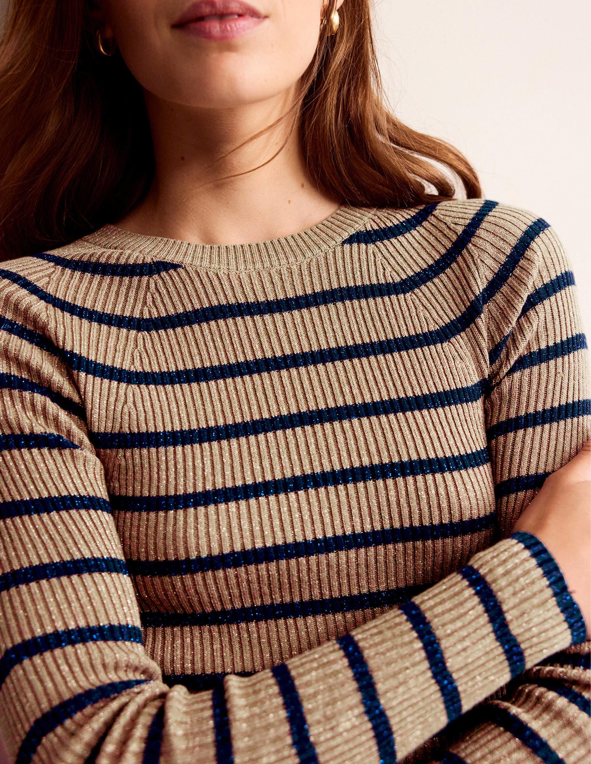 Pull Effie à rayures scintillantes-Rayure Camel et bleu marine - Image 2