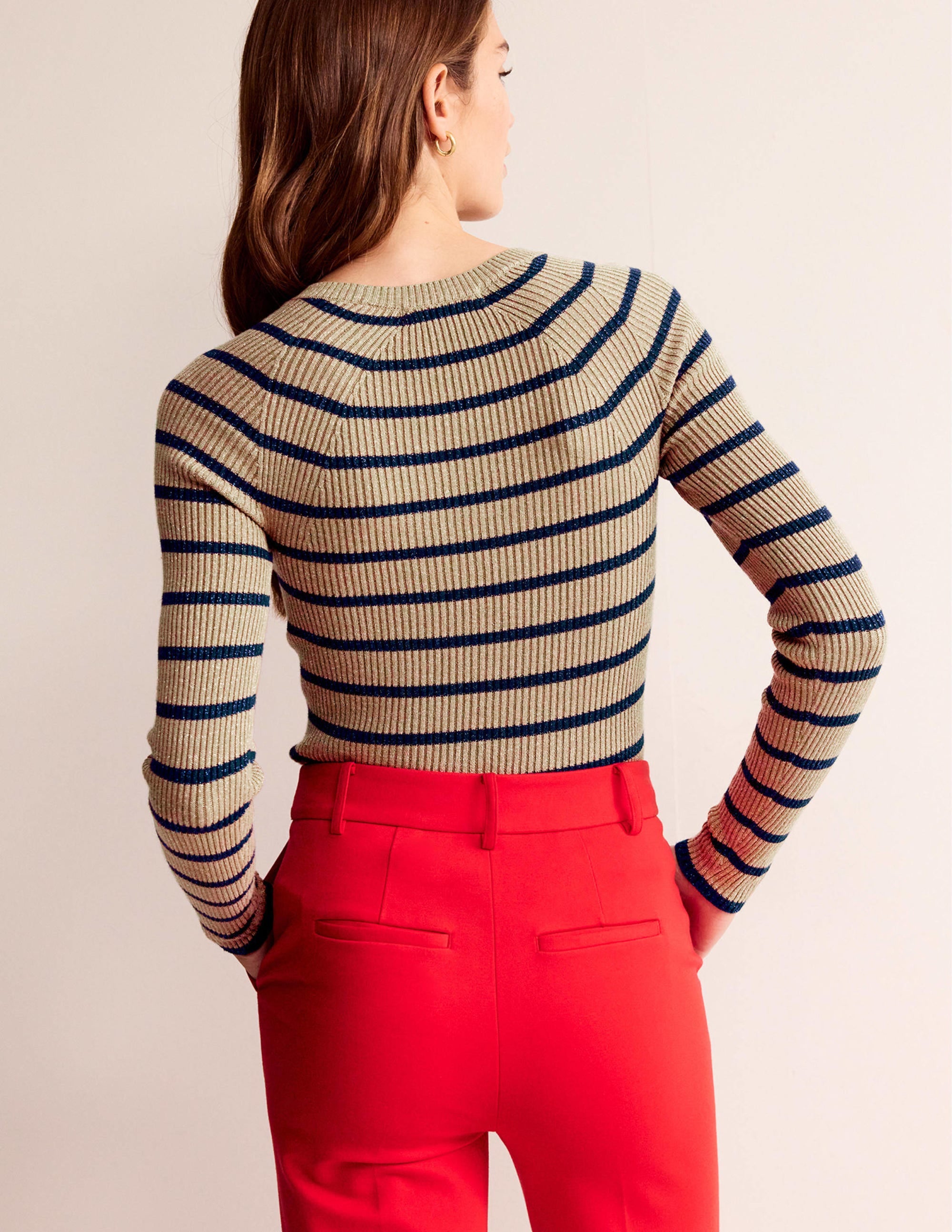 Pull Effie à rayures scintillantes-Rayure Camel et bleu marine - Image 3